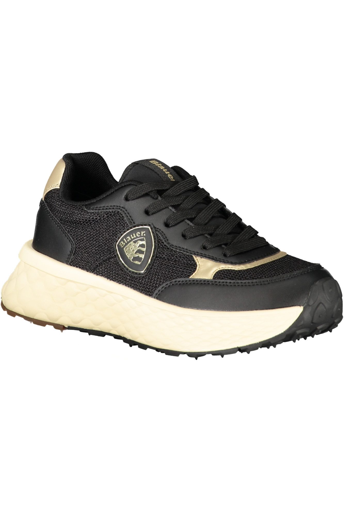 Blauer Sneaker Elegante Damensneaker Schwarz-Gold mit Schnürung