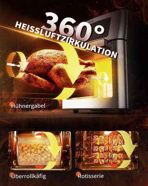 ZACHVO Heißluftfritteuse XXL - 15L - 10 Programme, 1700,00 W, mit LCD Touchscreen Frittieren ohne Öl, 7 Zubehör, 90% Weniger Fett