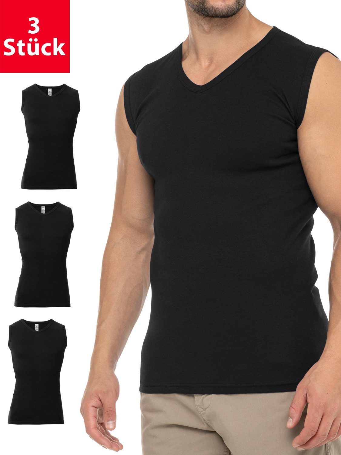 celodoro Unterhemd Herren Business Muskelshirt V-Neck (3er Pack) Muscle Shirt