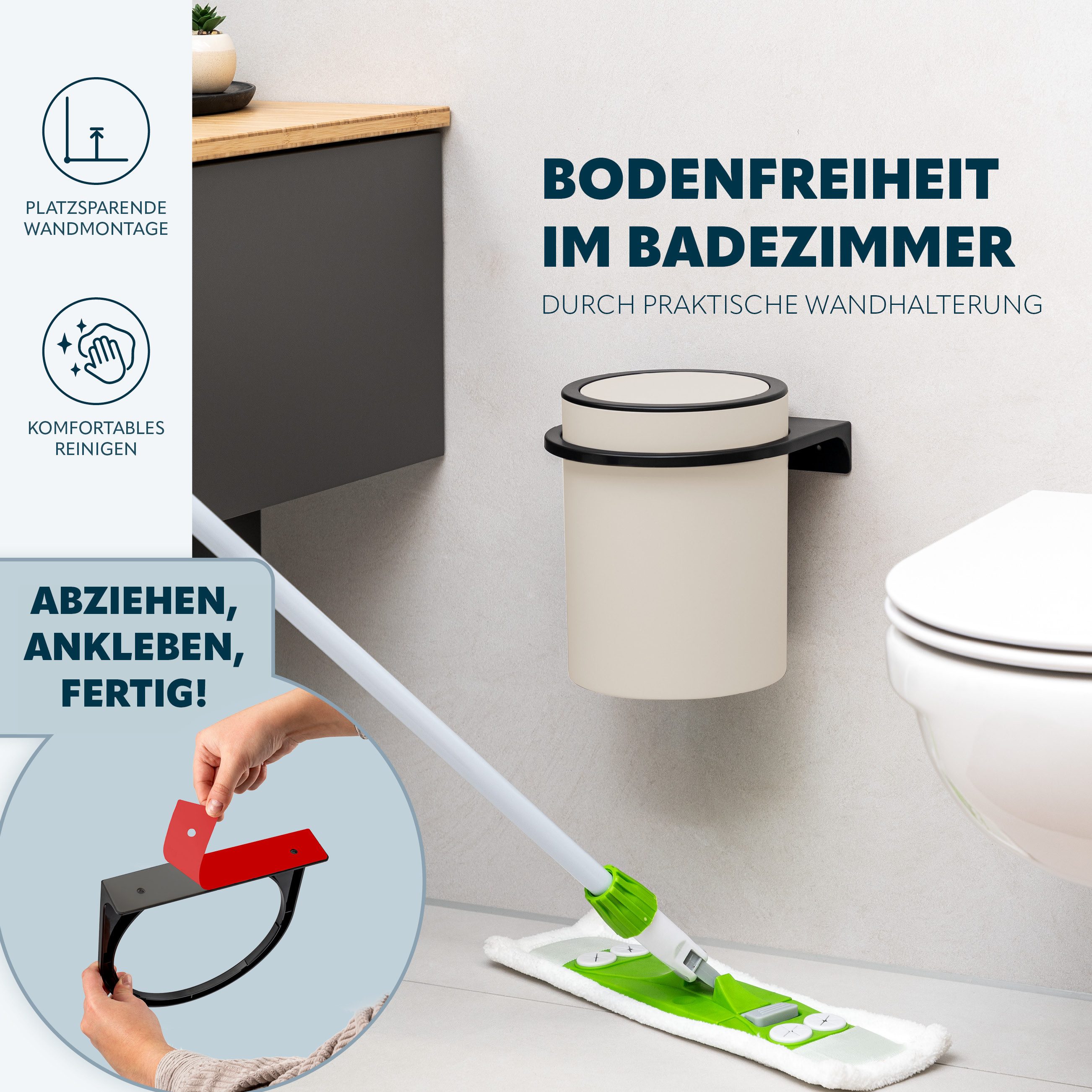 bremermann Kosmetikeimer Badeimer SAVONA inkl. Wandhalterung 5,5 Liter Kunststoff