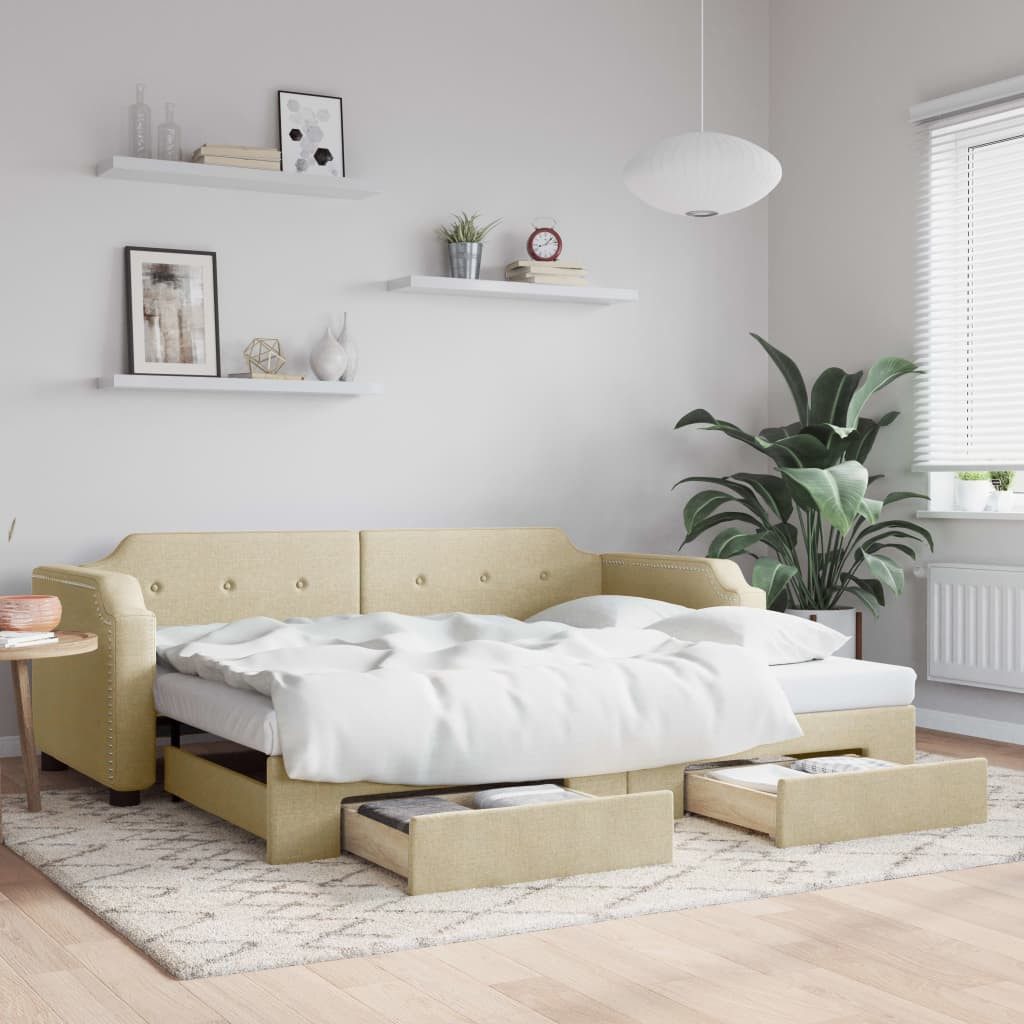 vidaXL Gästebett Gästebett Tagesbett Ausziehbar mit Schubladen Creme 90x200 günstig online kaufen