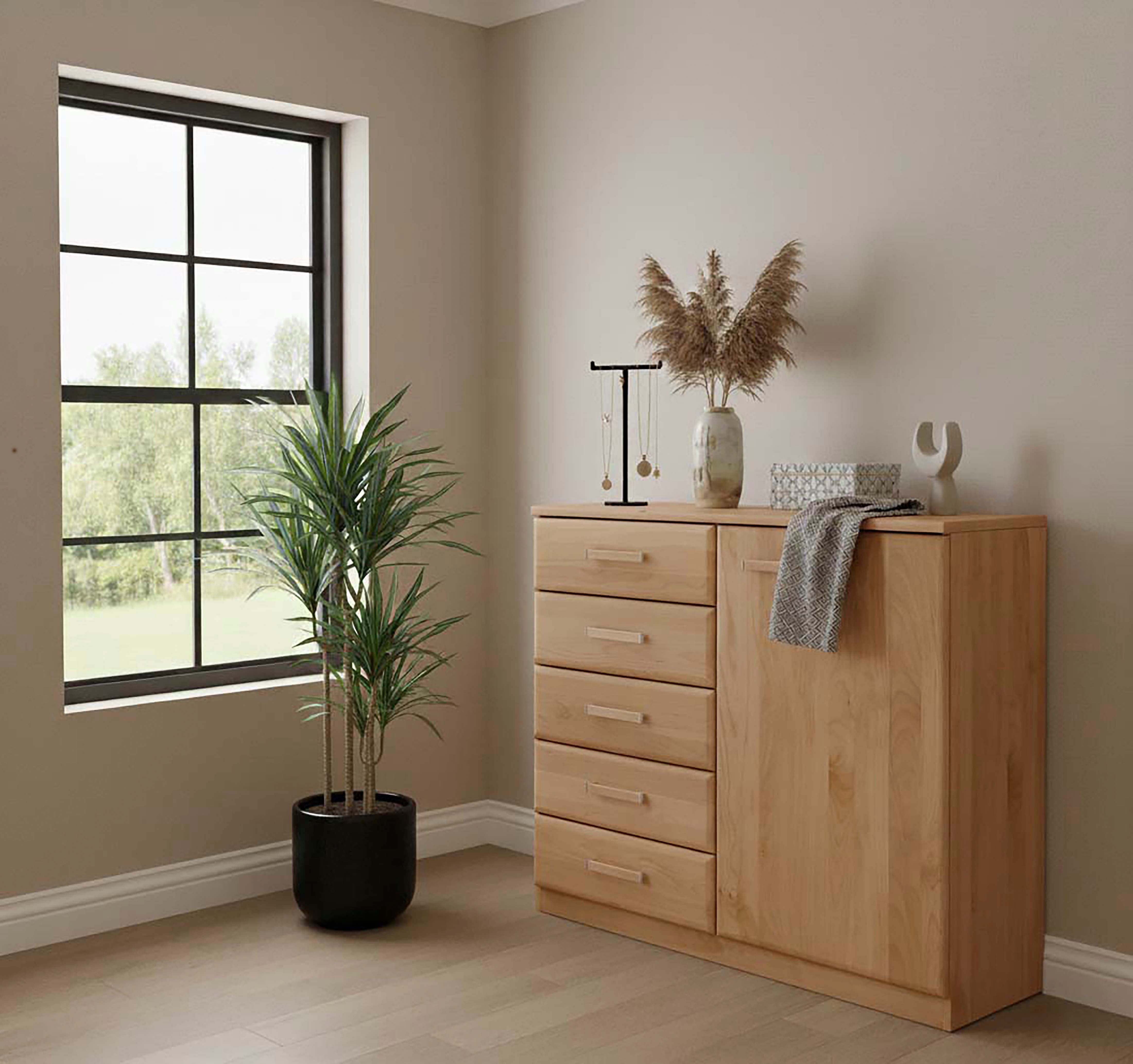 WIEMANN Kombikommode Lausanne, Drehtürenschrank, Schrank, Wäscheschrank, Erle teilmassiv (2 Breiten, 2 Höhen 216/236 cm auswählbar, MADE IN GERMANY), Made in Germany,i nklusive 1 Einlegeboden, wird montiert geliefert