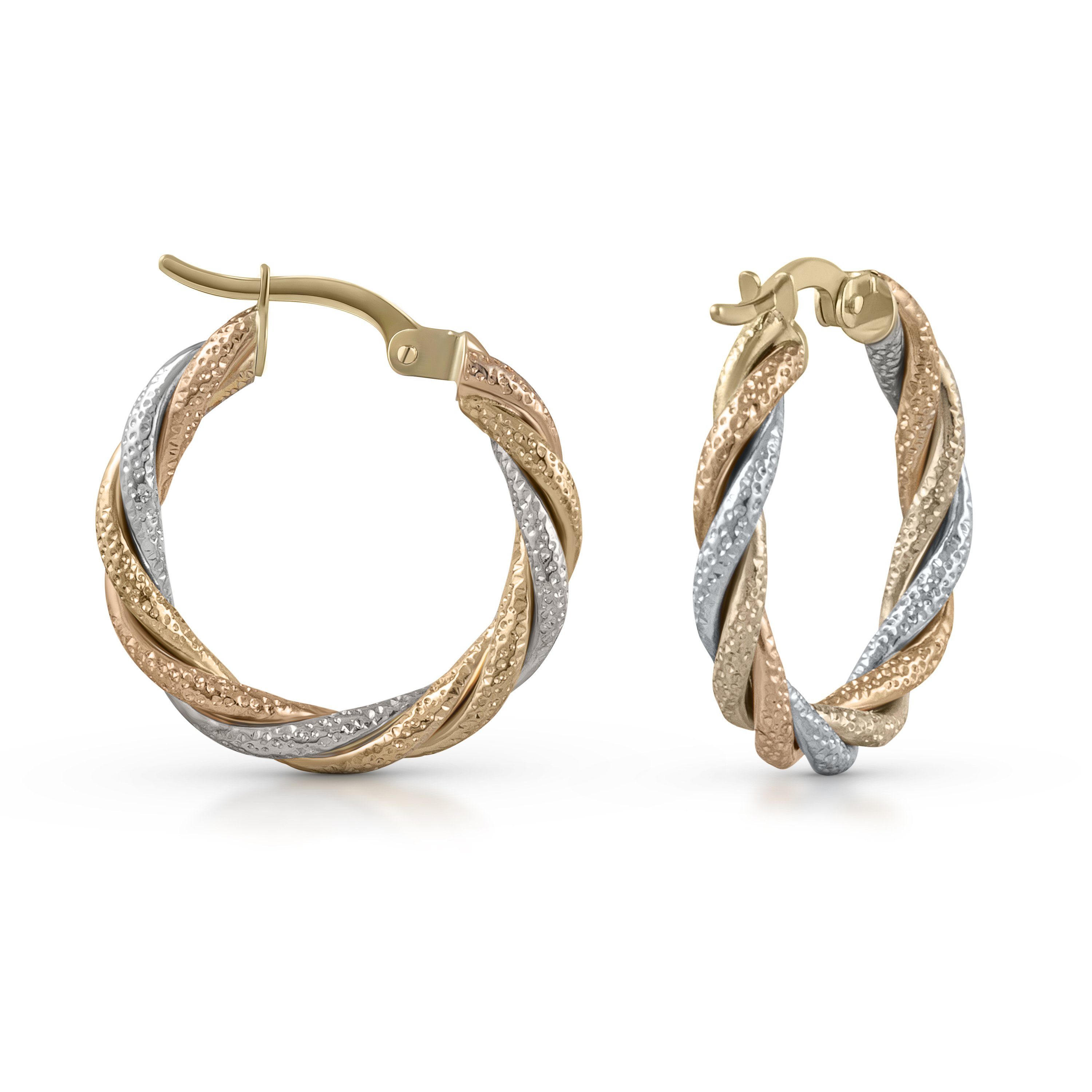 Fascination by Ellen K. Paar Creolen Gold 585 dreifarbig 21mm Durchmesser
