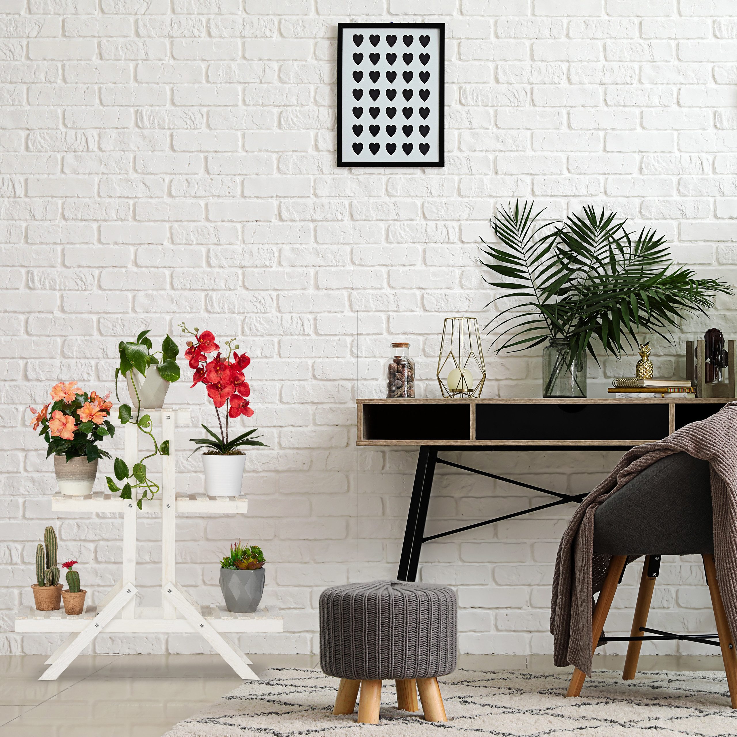 relaxdays Blumenständer Blumentreppe Holz mit 3 Stufen, grau