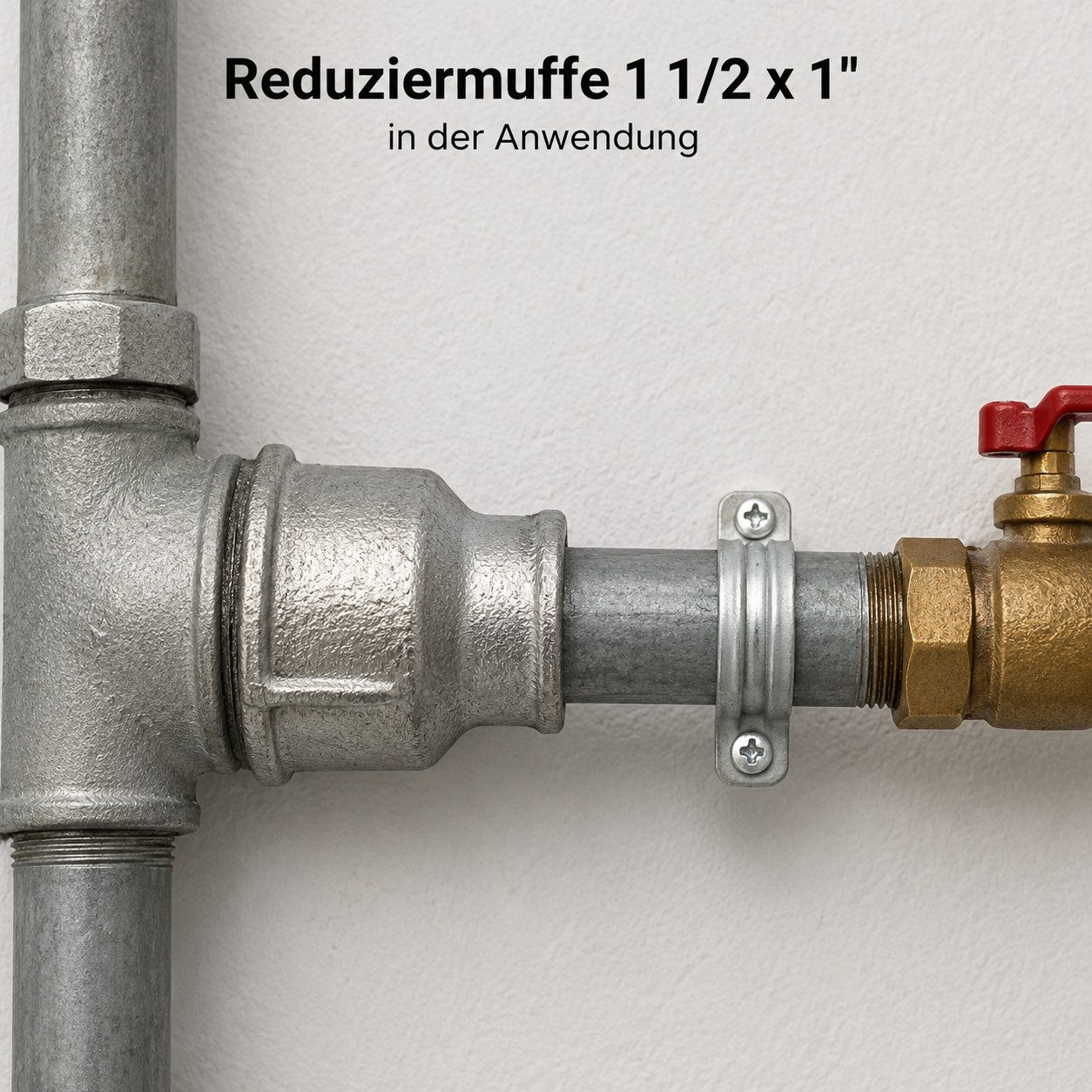 Gewindefitting Reduziermuffe 1 1/2 x 1 Zoll Temperguss verzinkt Rohrverbinder, (1-tlg), Reduzierung für unterschiedliche Rohrgewindegrößen