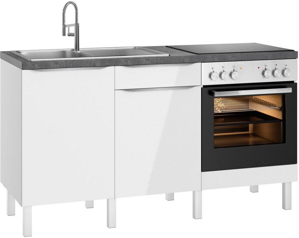 OPTIFIT Küche Lilly2, Breite 160 cm, wahlweise mit E-Geräten,  Höhenverstellbare Designfüße aus Aluminium | Unterschränke