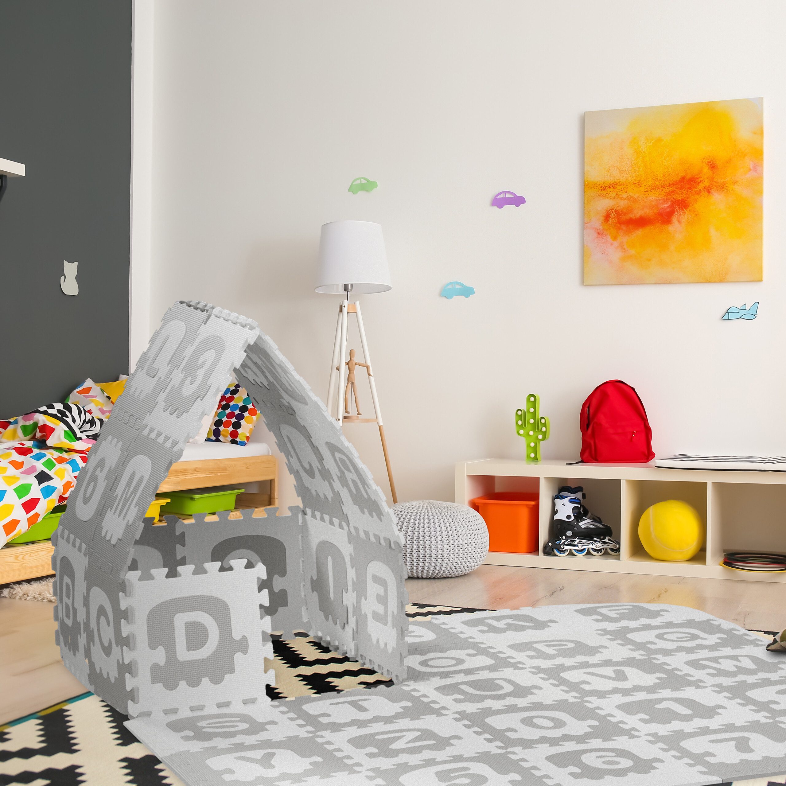 relaxdays Spielmatte Puzzlematte ABC und Zahlen (36-St)