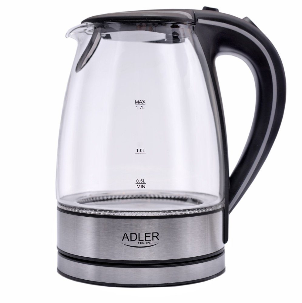Adler Wasserkocher Adler AD1225 Wasserkocher 1,7 L Glas Edelstahl / schwarz / transparent – Bild 2 von 4