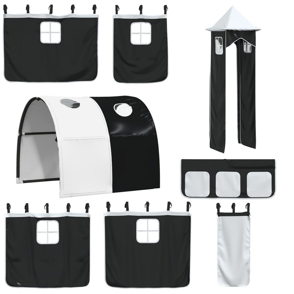 vidaXL Betthimmel Vorhänge für Hochbett mit Tunnel und Turm Weiß und Schwarz