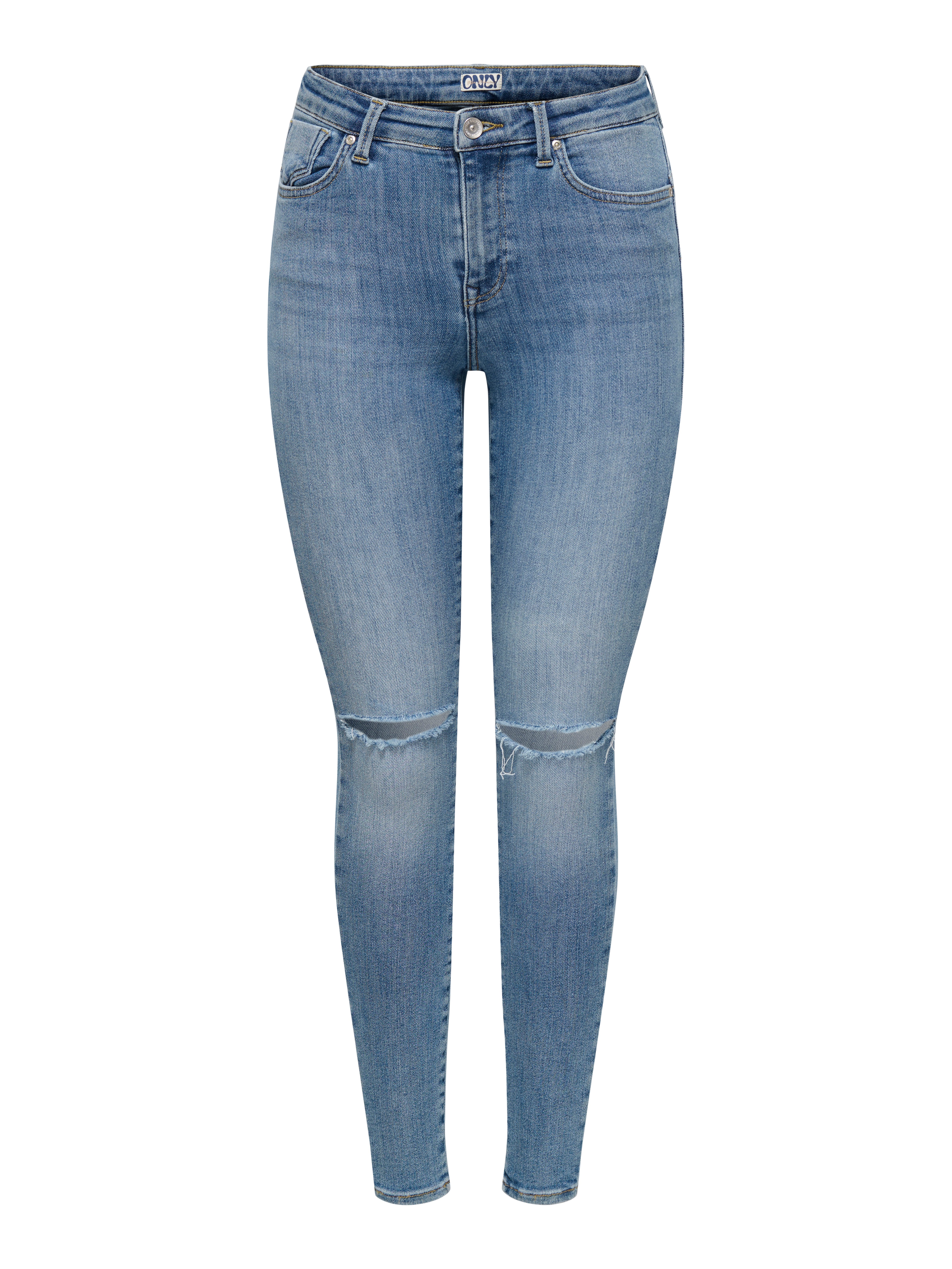 ONLY Skinny-fit-Jeans ONLPOWER MID SK PUSHUP KNEE CUT DNM mit Destroyed Detail