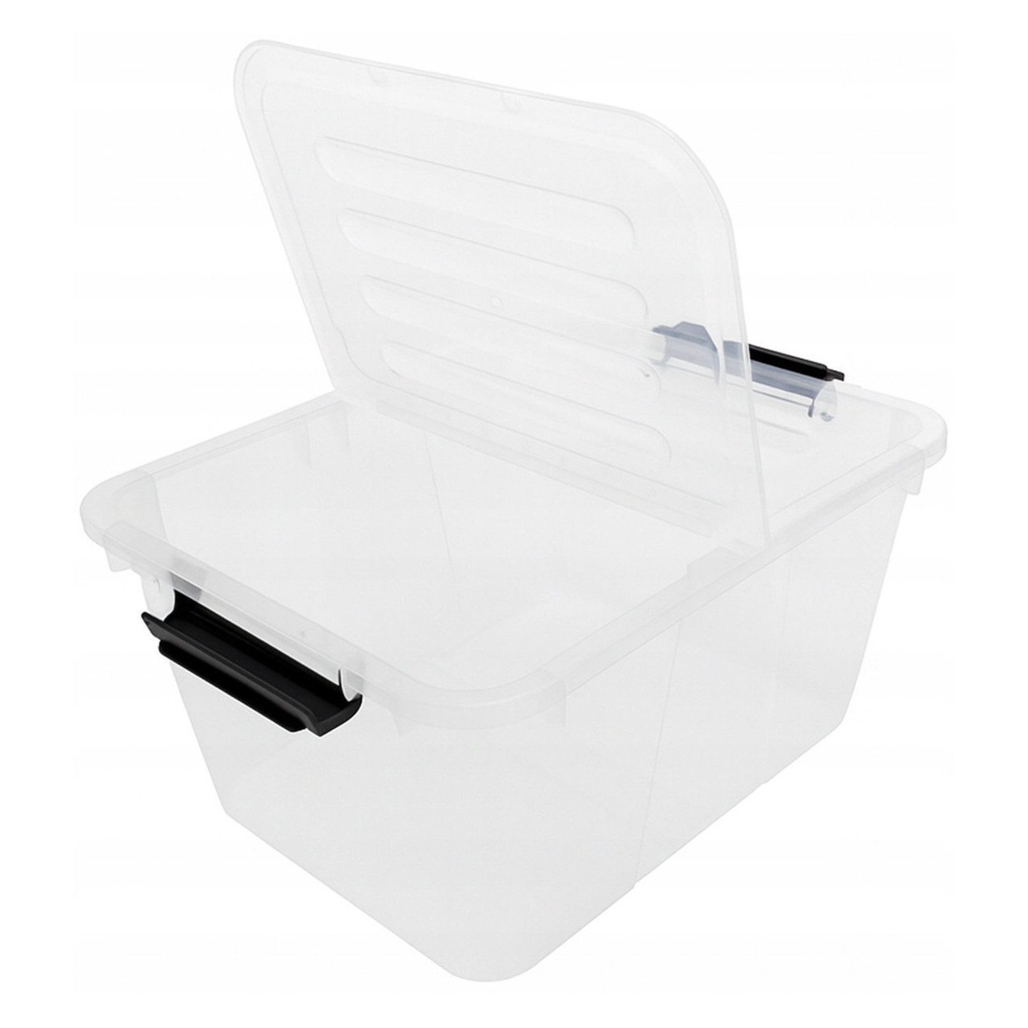 Plast Team Aufbewahrungsbox Behälter mit Doppeldeckel 15l, Doppeldeckelbehälter, Klappdeckel, Sicherheitsclips