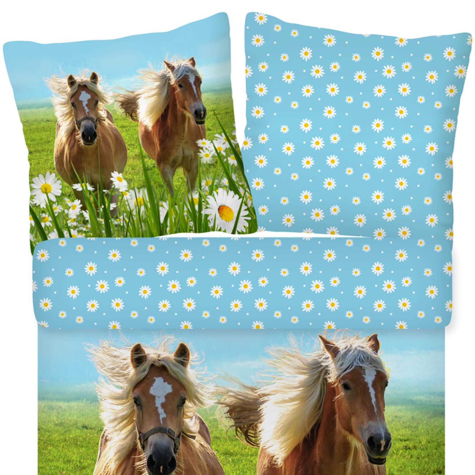 ESPiCO Kinderbettwäsche Pferde Trendy Bedding, Renforcé, 2 teilig, Tiermotiv, Haflinger, Koppel
