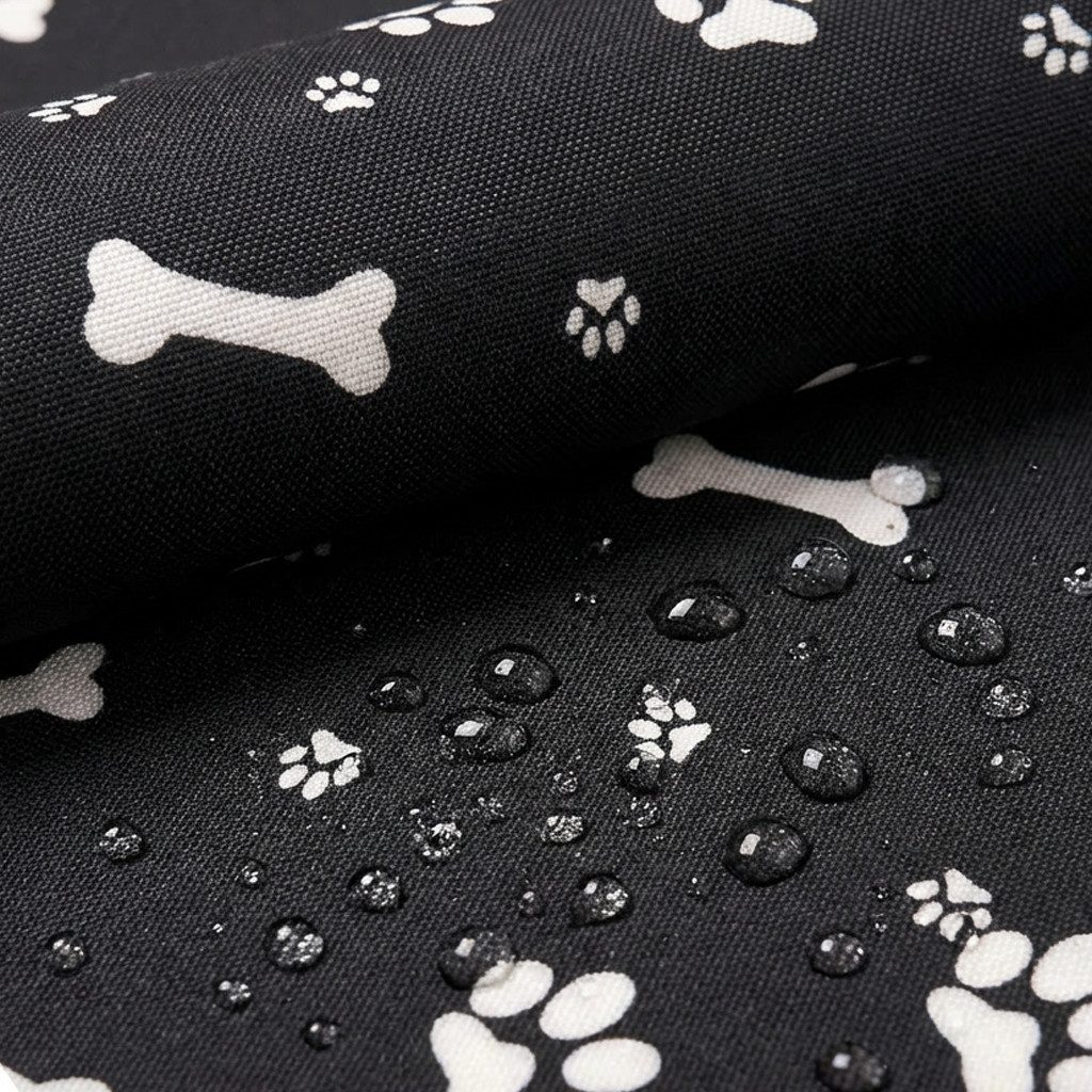 novely® Stoff OXFORD 210D D26 Knochen Hund Pfoten Schwarz Weiß Printstoff Outdoor, Wasserabweisend, Outdoor, Meterware, 1lfm