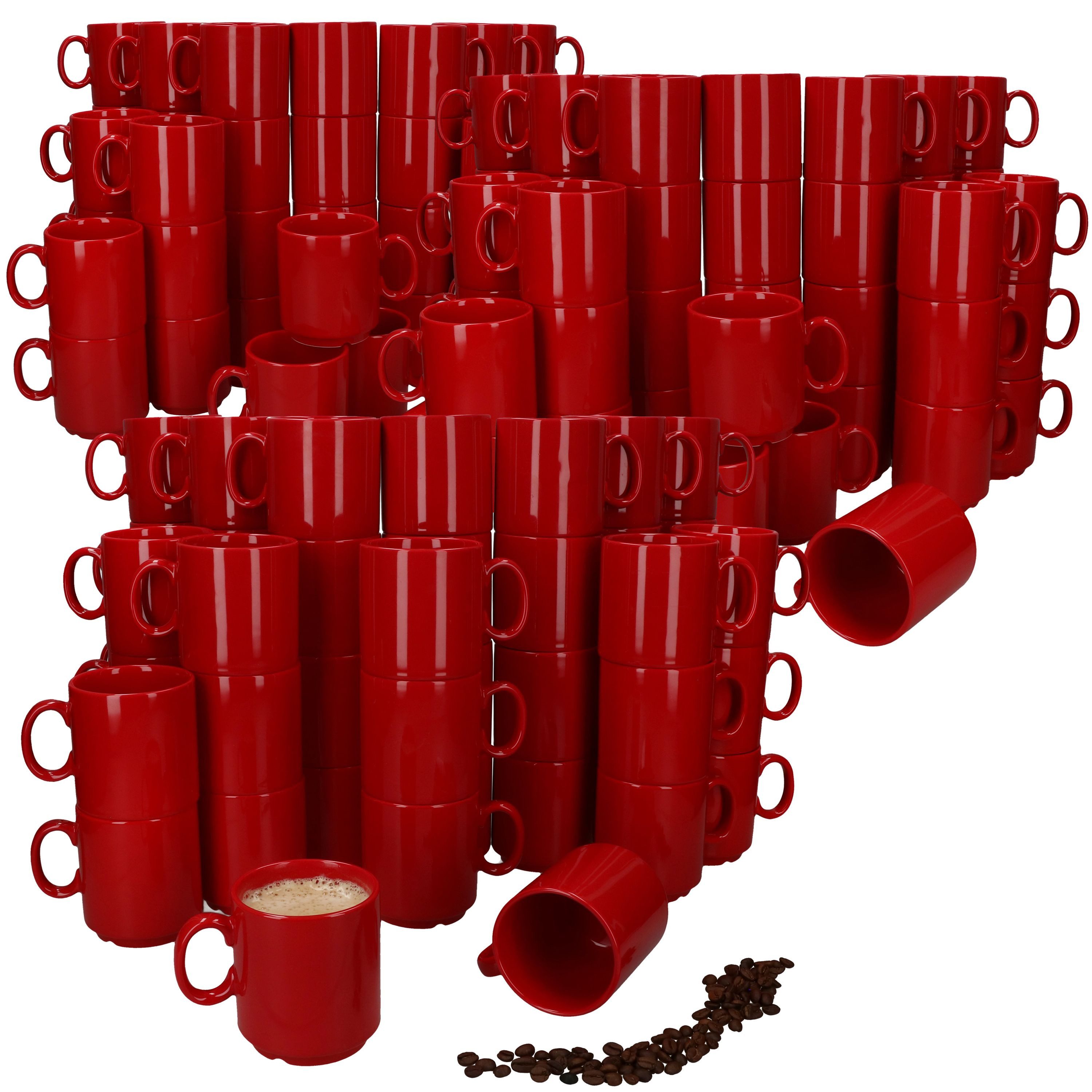 MamboCat Becher 120er Set Event Kaffeebecher 250ml rot Porzellan-Tassen stapelbar, Porzellan