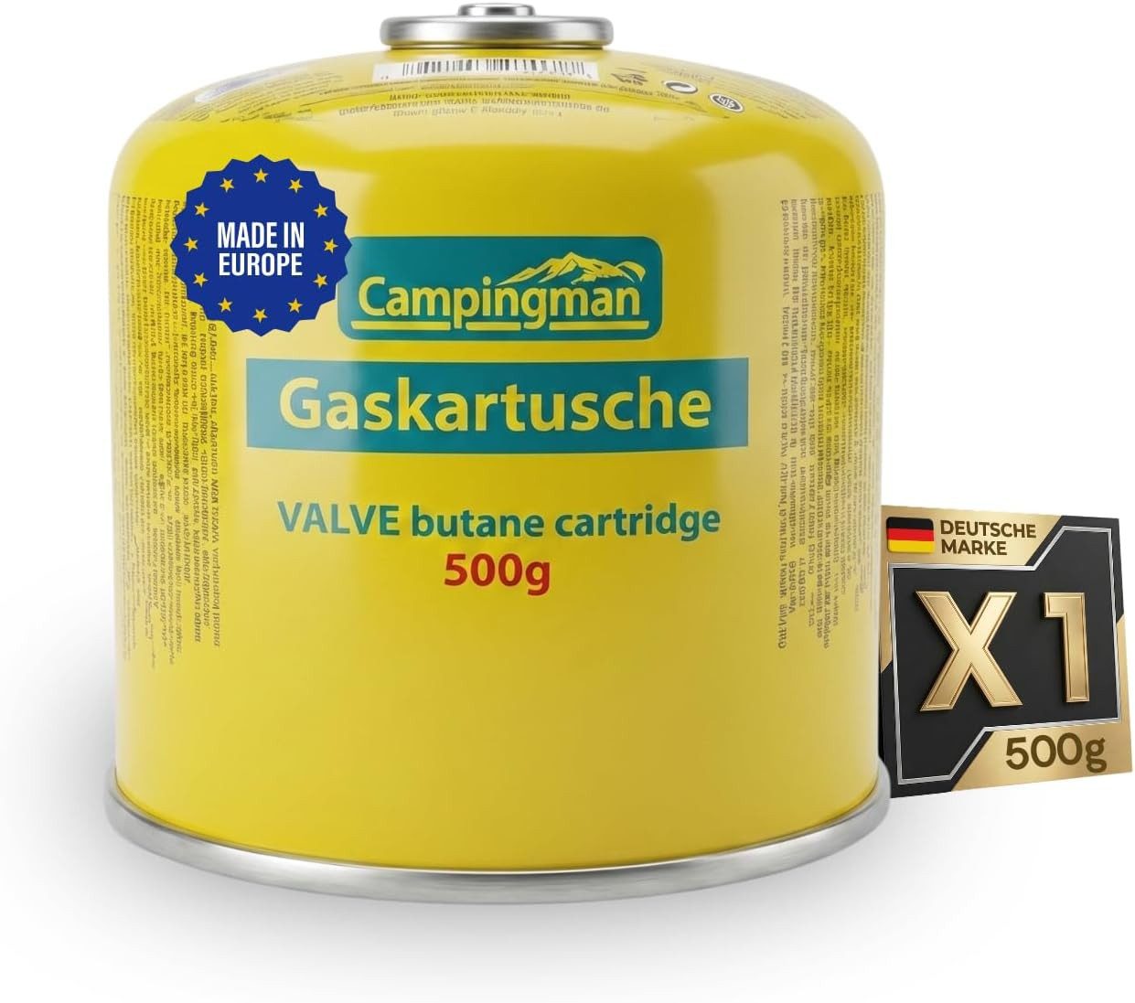 Campingman Gaskartusche 500g mit Schraubventil EN 417 – Butangas Kartusche, Zubehör für Universal Schraubkartusche für Campingkocher, 1 St., Unkrautbrenner, Weber Grill & Campinggas