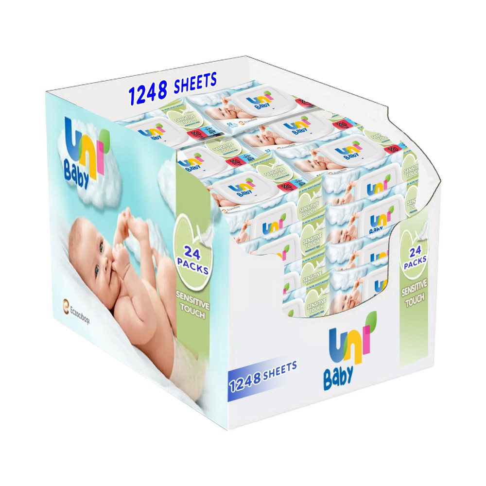 UNI BABY feuchtes Toilettenpapier Feuchttücher Feuchtes Toilettenpapier, 100% Natürliche Babytücher, 24-tlg., Sanft, Reizfrei, Mühelos