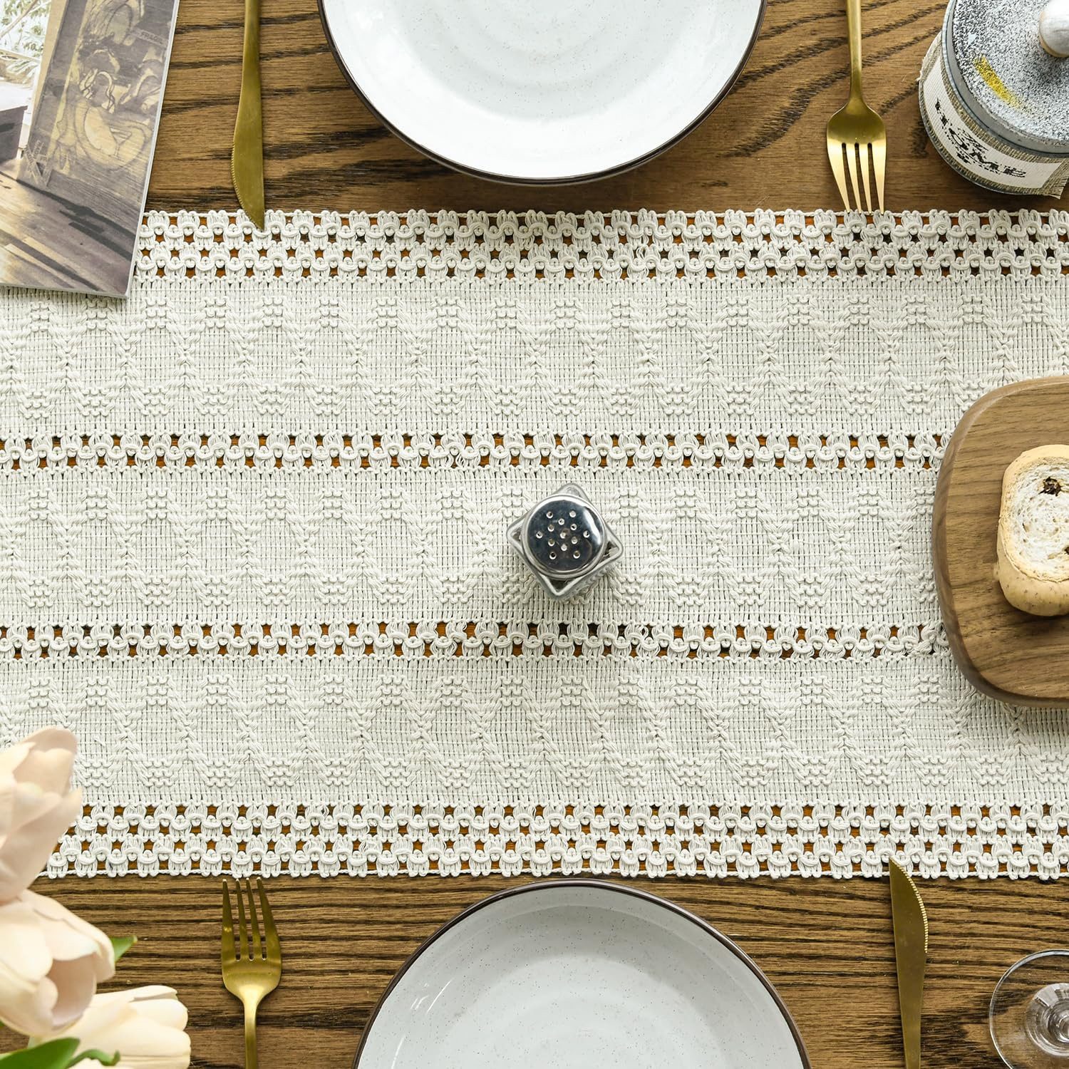 Agger Tischläufer Tischläufer im Landhausstil mit offenem Webmuster, Deko für Küche & Esstisch, Partydekoration — 30x 140 CM