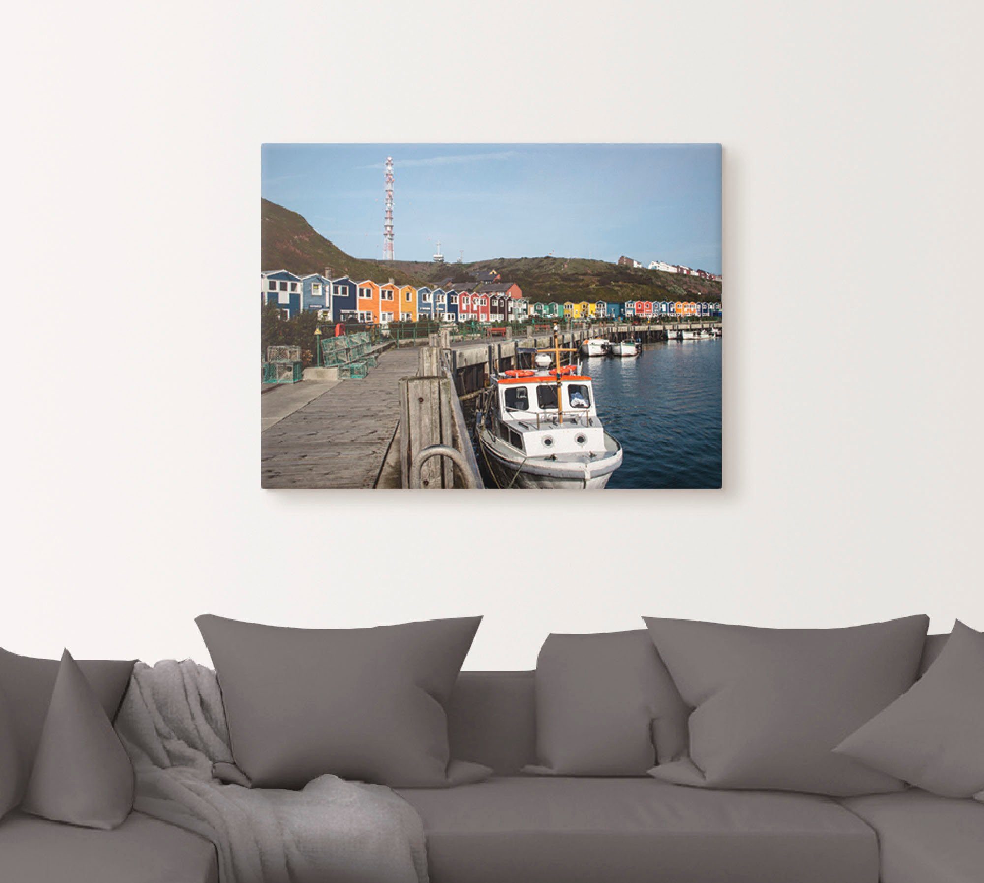Artland Leinwandbild Der Hafen von Helgoland, Boote & Schiffe (1 St), auf Holzrahmen gespannt