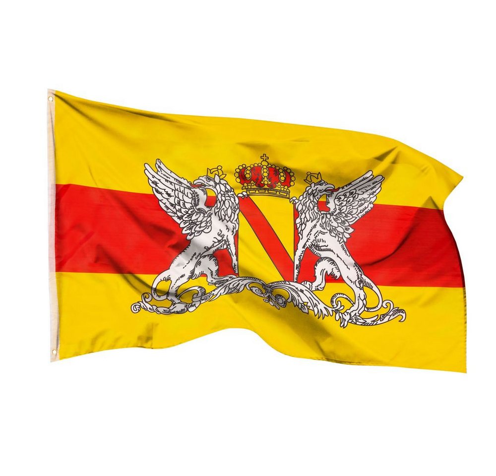 PHENO FLAGS Flagge Baden Flagge 90 x 150 cm Großherzogtum Fahne Landessiegel (Hissflagge für Fahnenmast), Inkl. 2 Messing Ösen