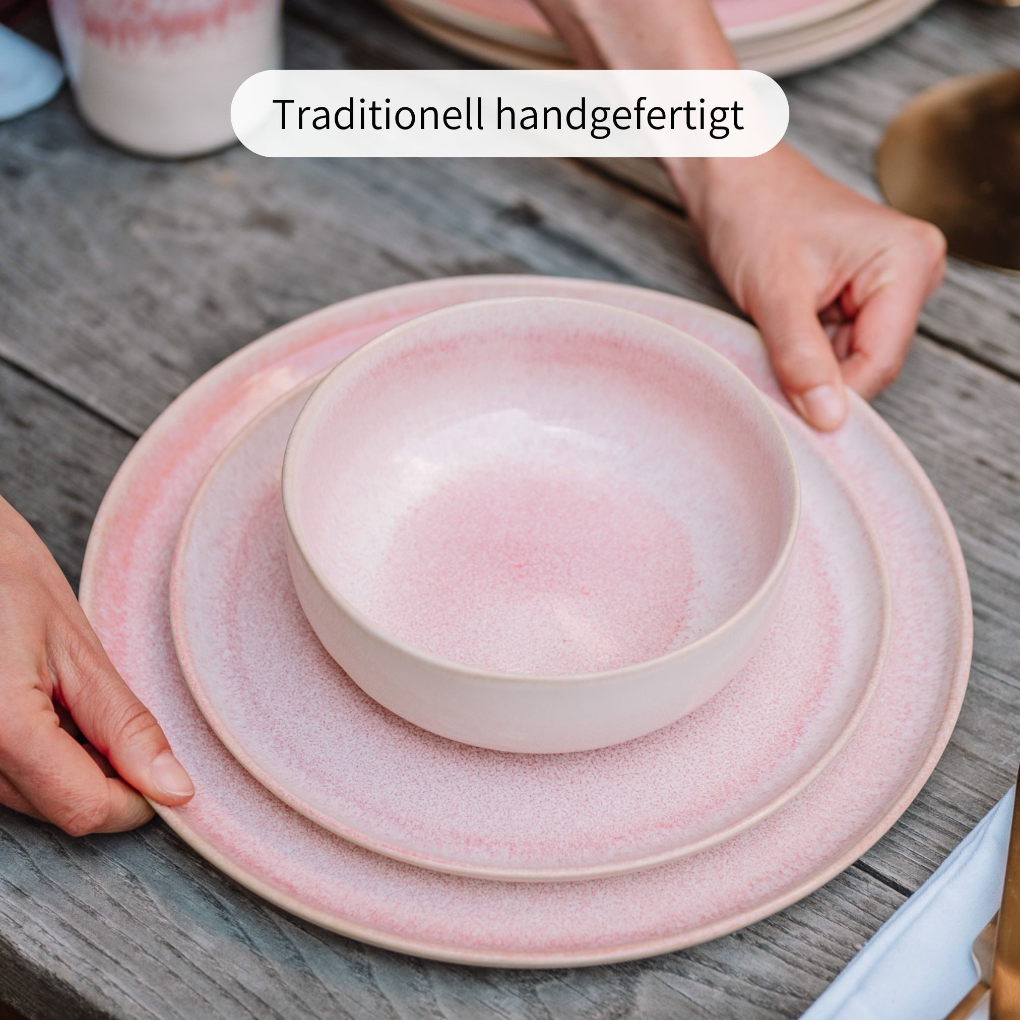Econovo Geschirr-Set Handgefertigt (4-tlg), Steingut, Küchengeschirr aus Keramik Made in Portugal – Bild 5 von 5