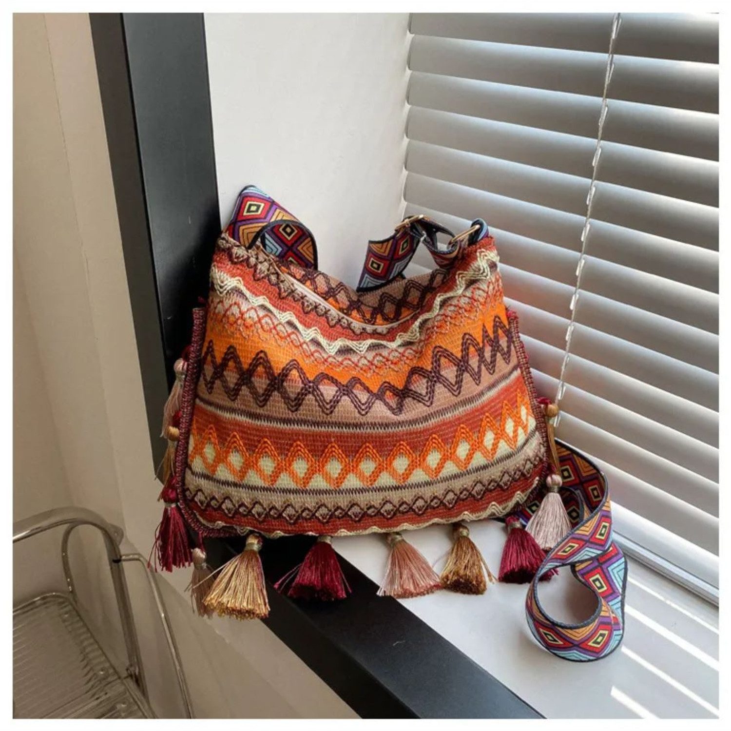 KARMA Umhängetasche Boho Handtasche Damen bunt Rosa Orange od. Grün Sommert günstig online kaufen