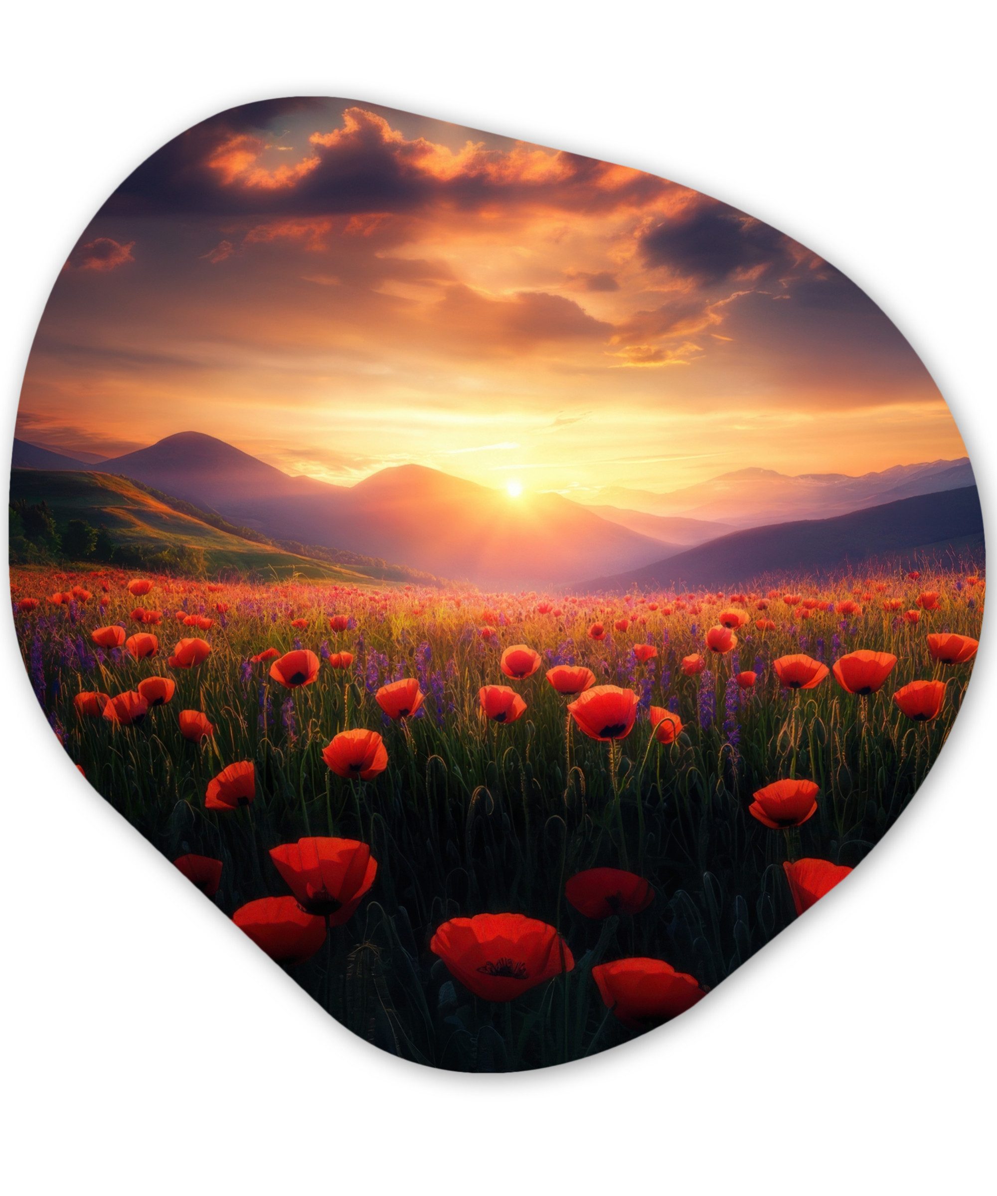 MuchoWow Gemälde Landschaft - Sonnenuntergang - Blumenfeld, Fotodruck (1 St), Wandbild Abstrakt, Wohnzimmer Schlafzimmer Wanddekoration, 40x40 cm