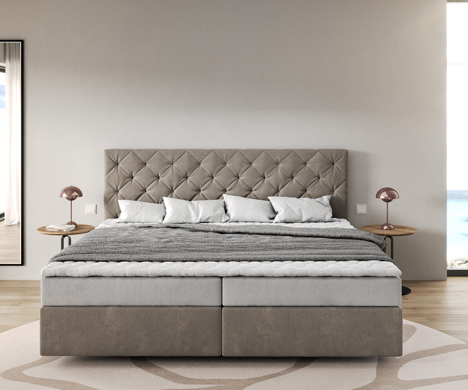 DELIFE Boxspringbett Dream-Great, Mikrofaser Beige 200x200 günstig online kaufen