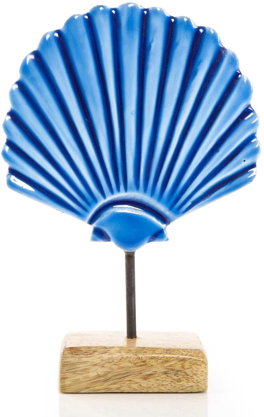 Dekofigur Blaue Muschel Figur Holz & Keramik auf Stab 19 cm