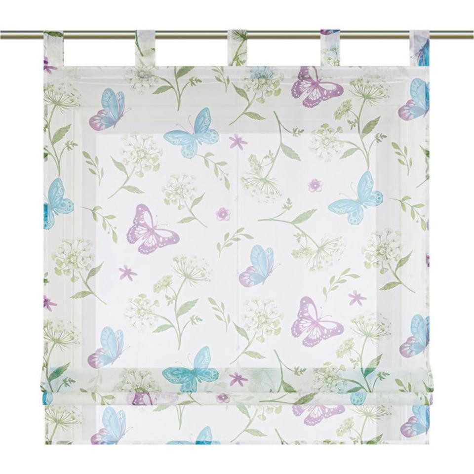 Joyswahl Raffrollo, mit Schlaufen, mit Blumen und Schmetterlinge Voile Raff günstig online kaufen