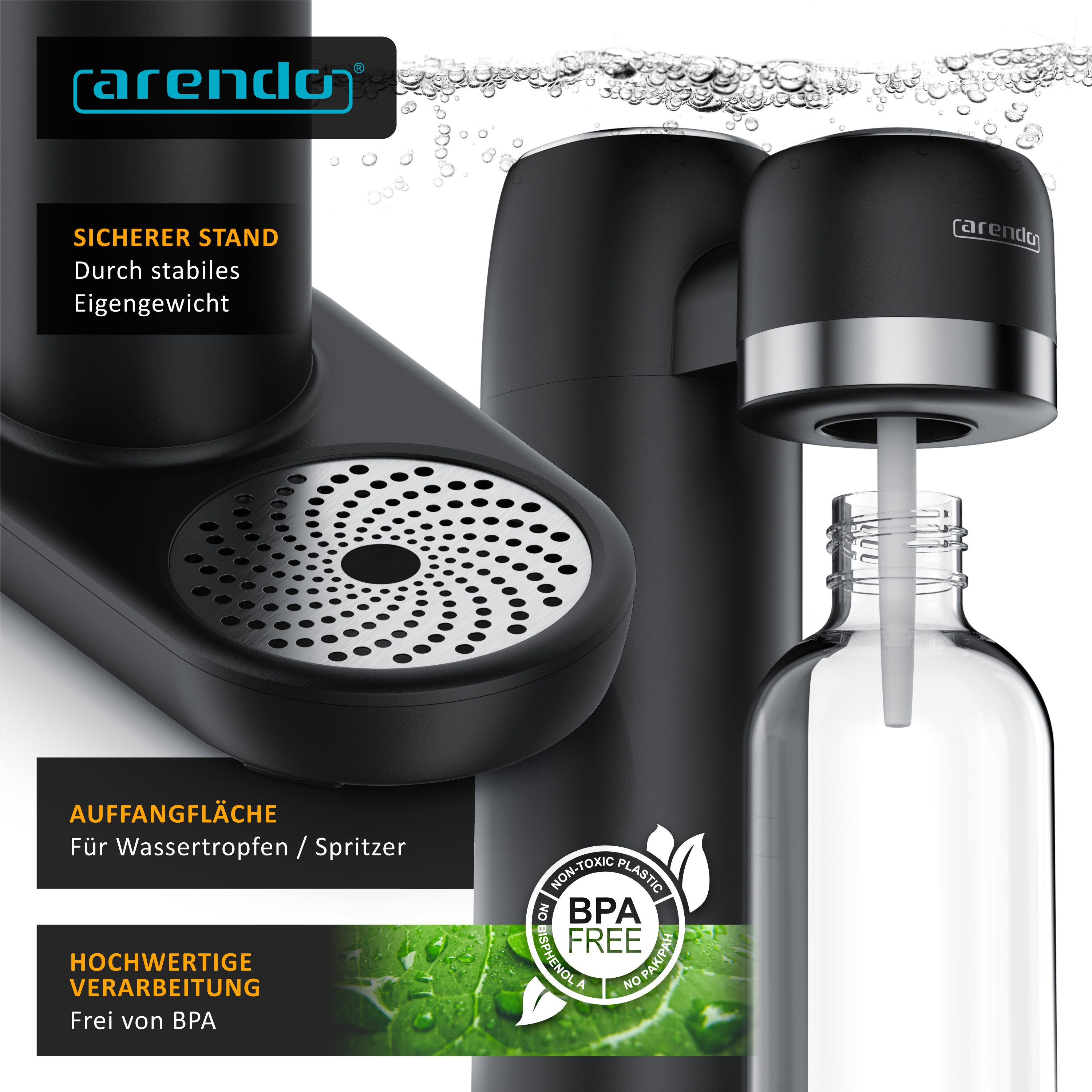 Arendo Wassersprudler Soda Maker mit 1000 ml Flasche, kompatibel mit 60 l CO2 Zylindern, (Set, 2-tlg., Soda Maker, PET-Flasche), Soda Streamer mit Wasserflasche – Bild 4 von 5