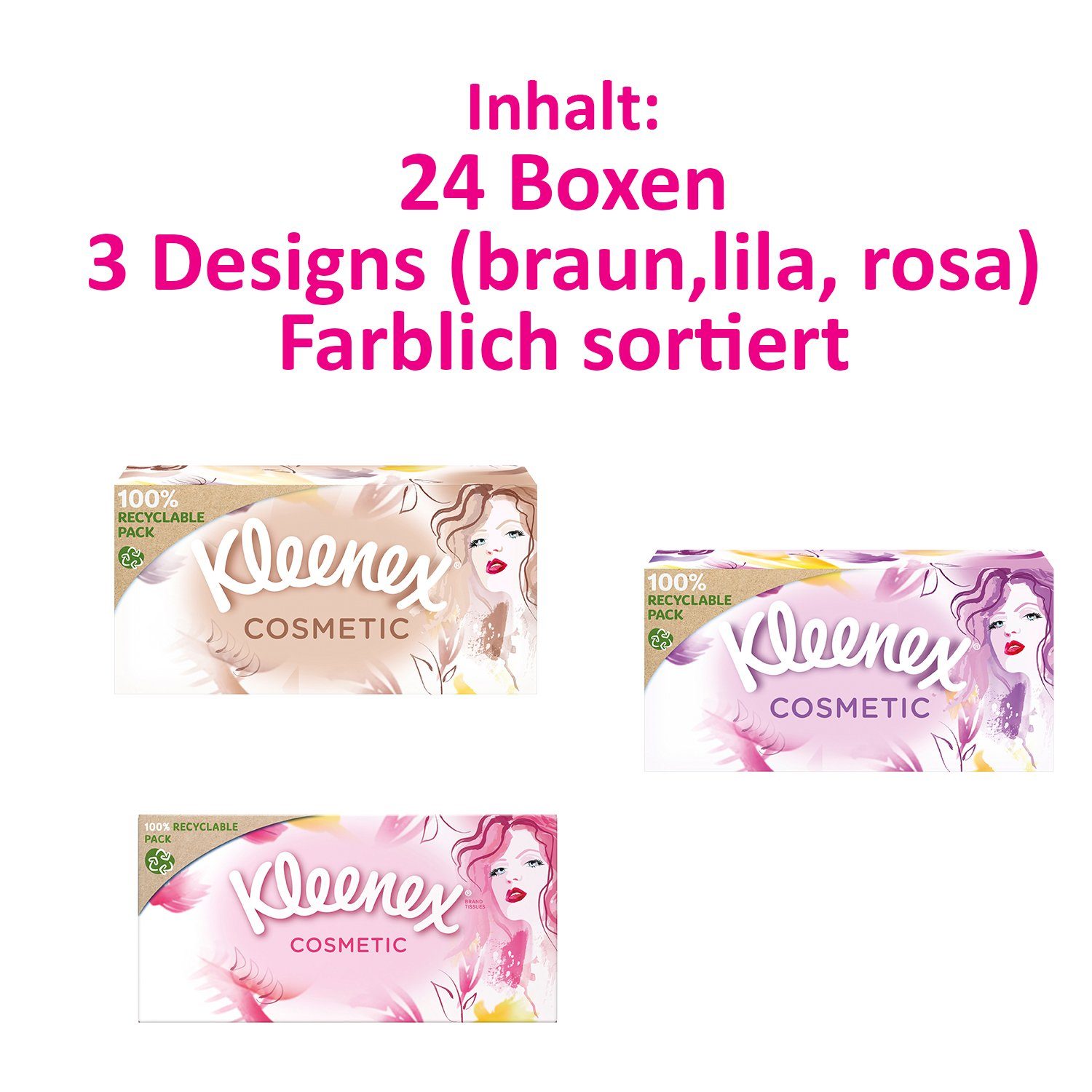 KLEENEX Kosmetiktücher Cosmetic Kosmetiktücher-Box extra-weich 3-lagig 24 Boxen x 80 Tücher
