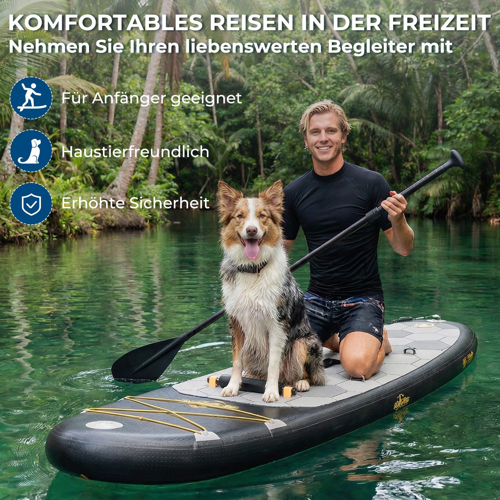 GUNJI Inflatable SUP-Board Stand-up Paddleboard 320*80*15 cm mit Paddel und Pumpe, (2-in-1 aufblasbares Stand Up Paddle Board Set, aufblasbare Stand Up Paddle Boards Surfboards Belastbarkeit bis zu 130 kg Farben verfügbar)