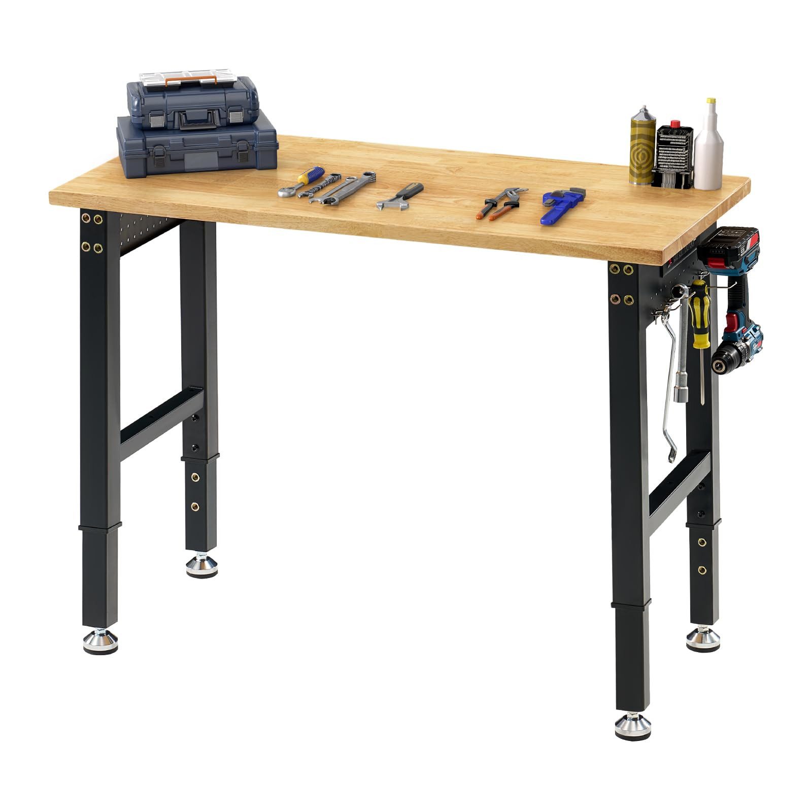 AMERLIFE Werkbank Werktisch Garagentisch Arbeitstisch, höhenverstellbar, 4 AC/2 USB, (1-tlg), 110x51 cm, bis 907,2 kg, Gummiholz