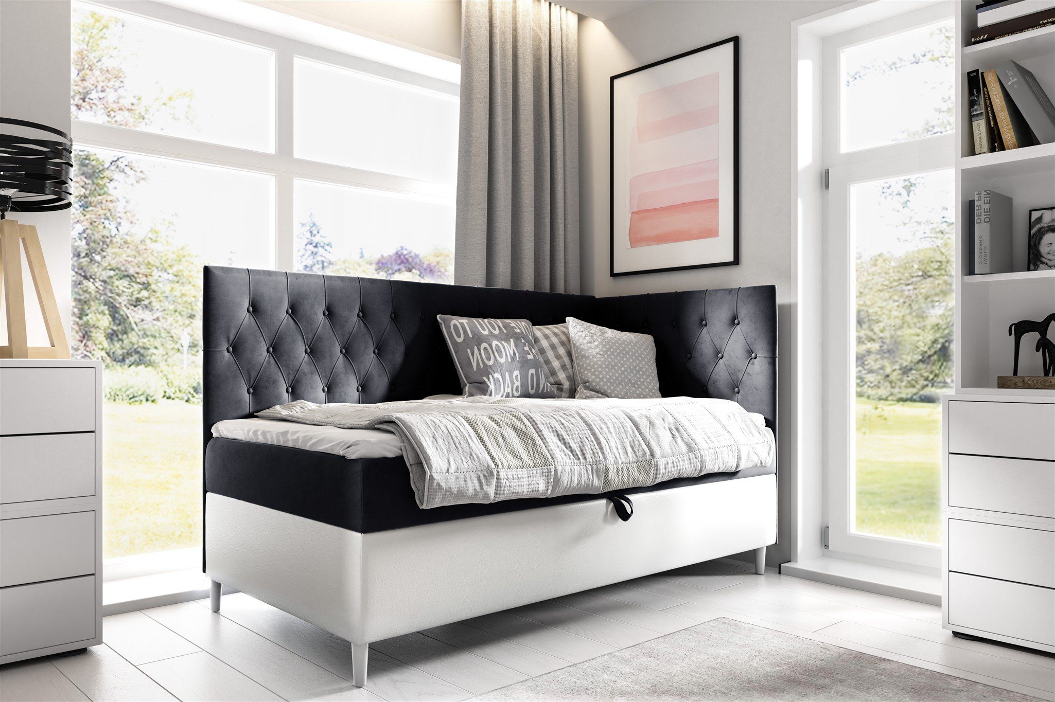 Fun Möbel Boxbett Gästebett Kinderbett FINJA Nr.3 (inkl. Bettkasten und Topper, Seitenteil rechts oder links), Kopf- und Seitenteil