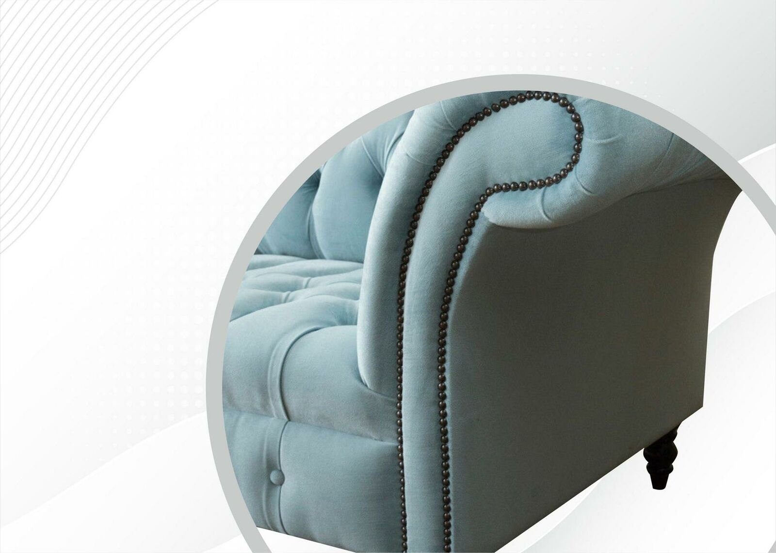 Hell Europe Sofa Blaue in Couch Stoff Modern, Samt JVmoebel Made Sofa Chesterfield Bezug