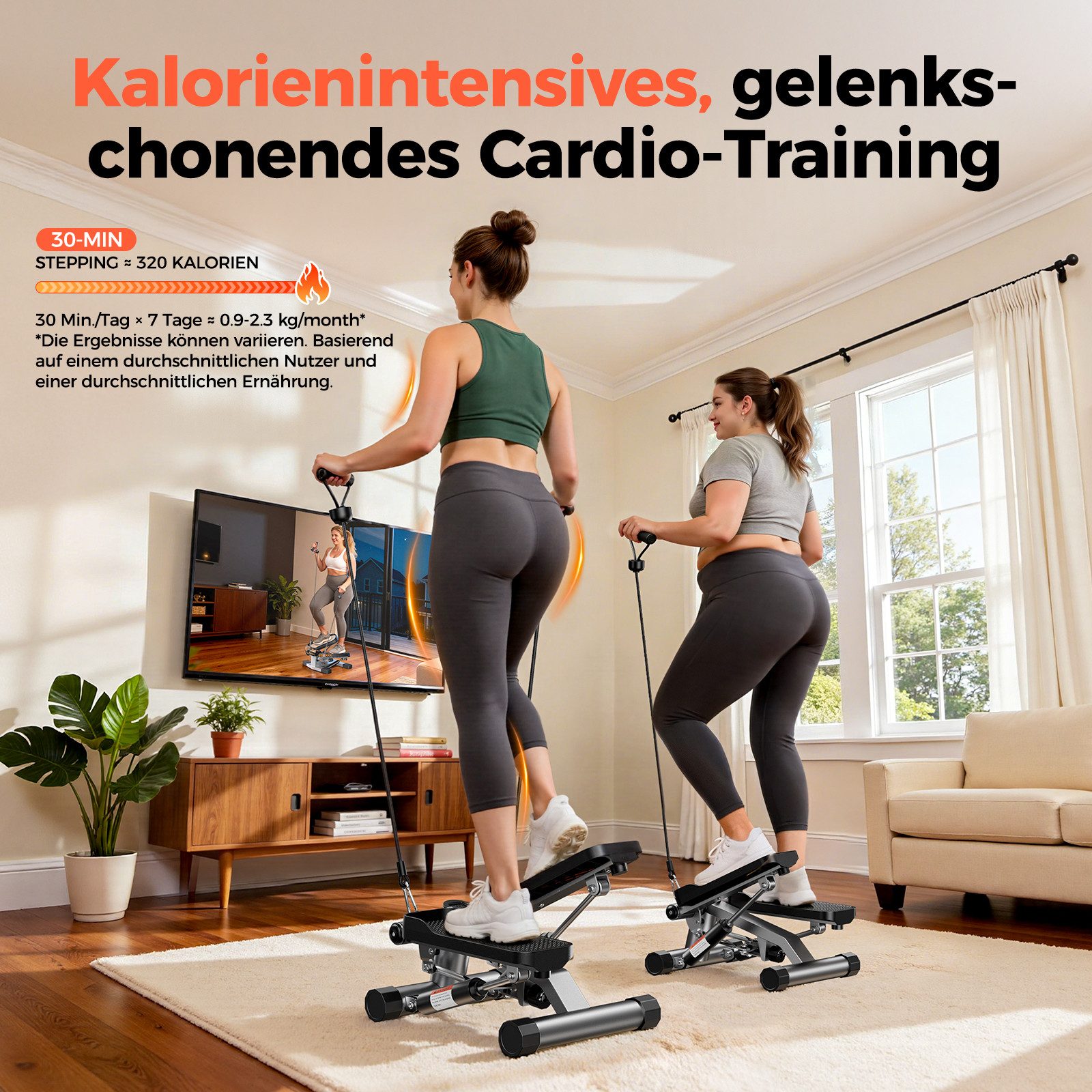 Sportsroyals Stepper Exercise Stair Stepper für Zuhause – Up-Down Swing Stepper (Home Office Fitness Exercise), mit Power Ropes für Bein/Arm/Butt Training