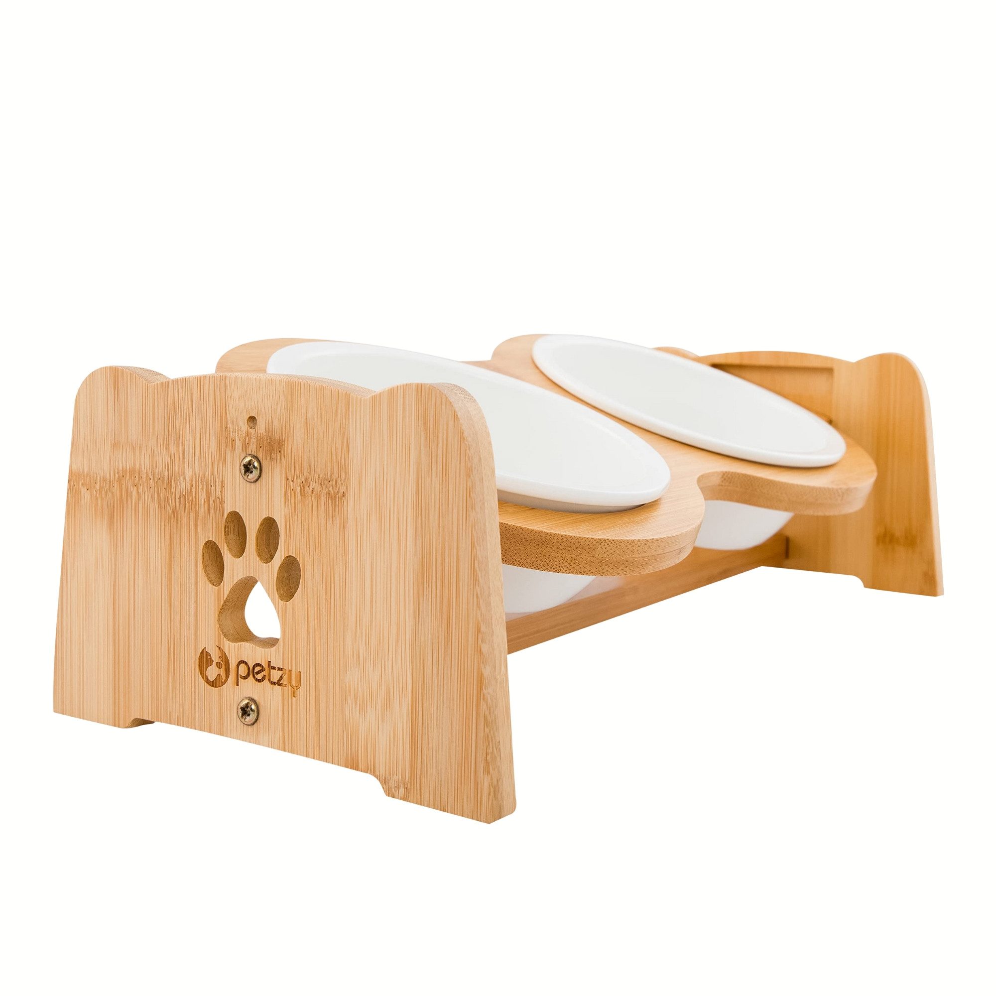 Petzy Napf-Set Premium Katzennapf und Hundenapf erhöht & verstellbar, Keramik, Чаши aus Keramik, Napfunterlage verfügbar, 350 - 1200 ML