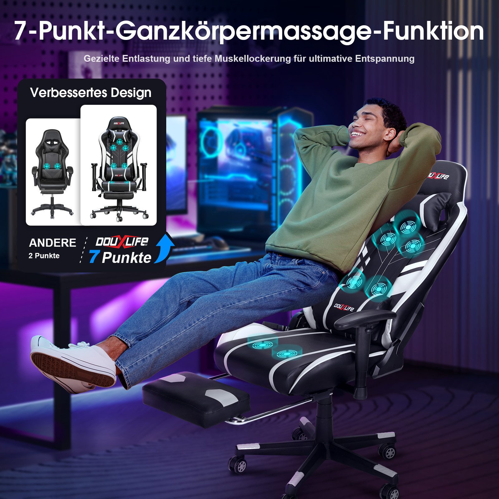 Douxlife Gaming-Stuhl (Ergonomischer Gaming Sessel mit Massagefunktion), 5 günstig online kaufen