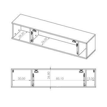 Lomadox Wohnwand PERIA-132, (3-St), schwarz Nb. mit Fußgestell und Griffen aus Metall 235/190/41 cm