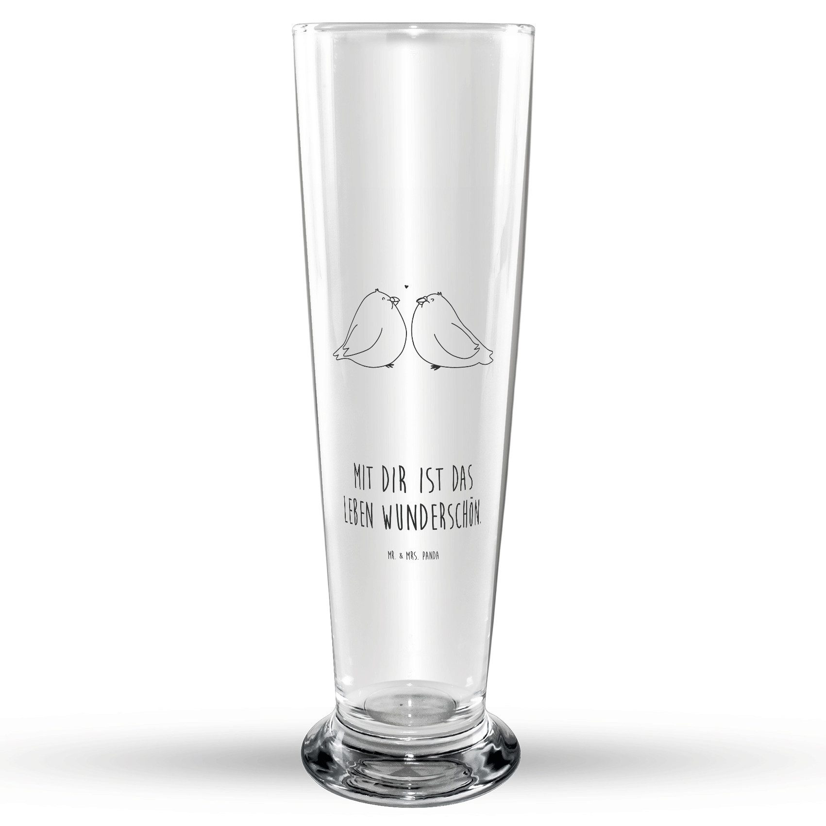 Mr. & Mrs. Panda Bierglas Turteltauben Liebe - Transparent - Geschenk, große Liebe, Bierkrug, B, Premium Glas, Robustes Glas