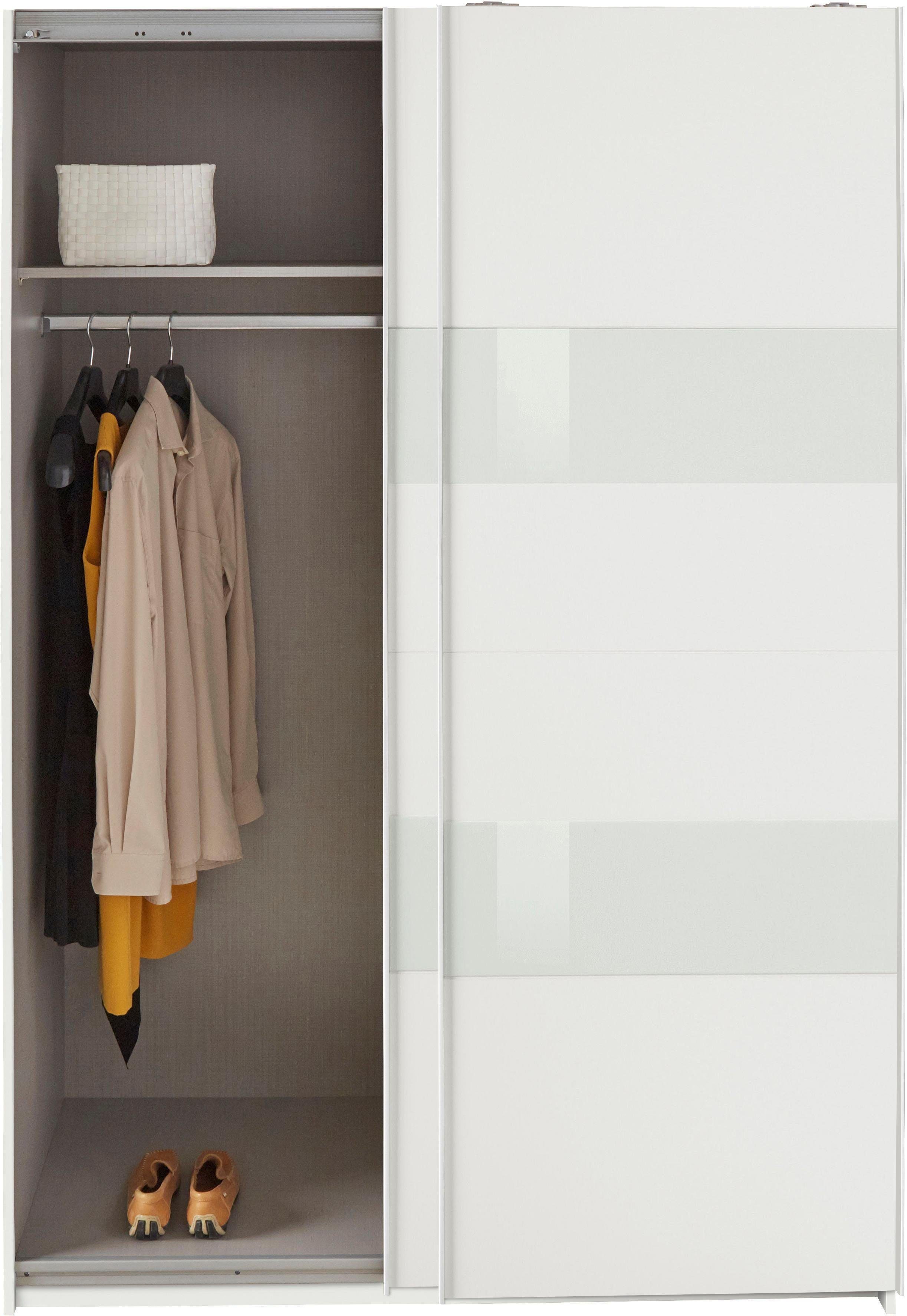 Wimex Schwebetürenschrank Altona mit weiß | weiß/Weißglas und Einlegeböden zusätzlichen Glaselementen