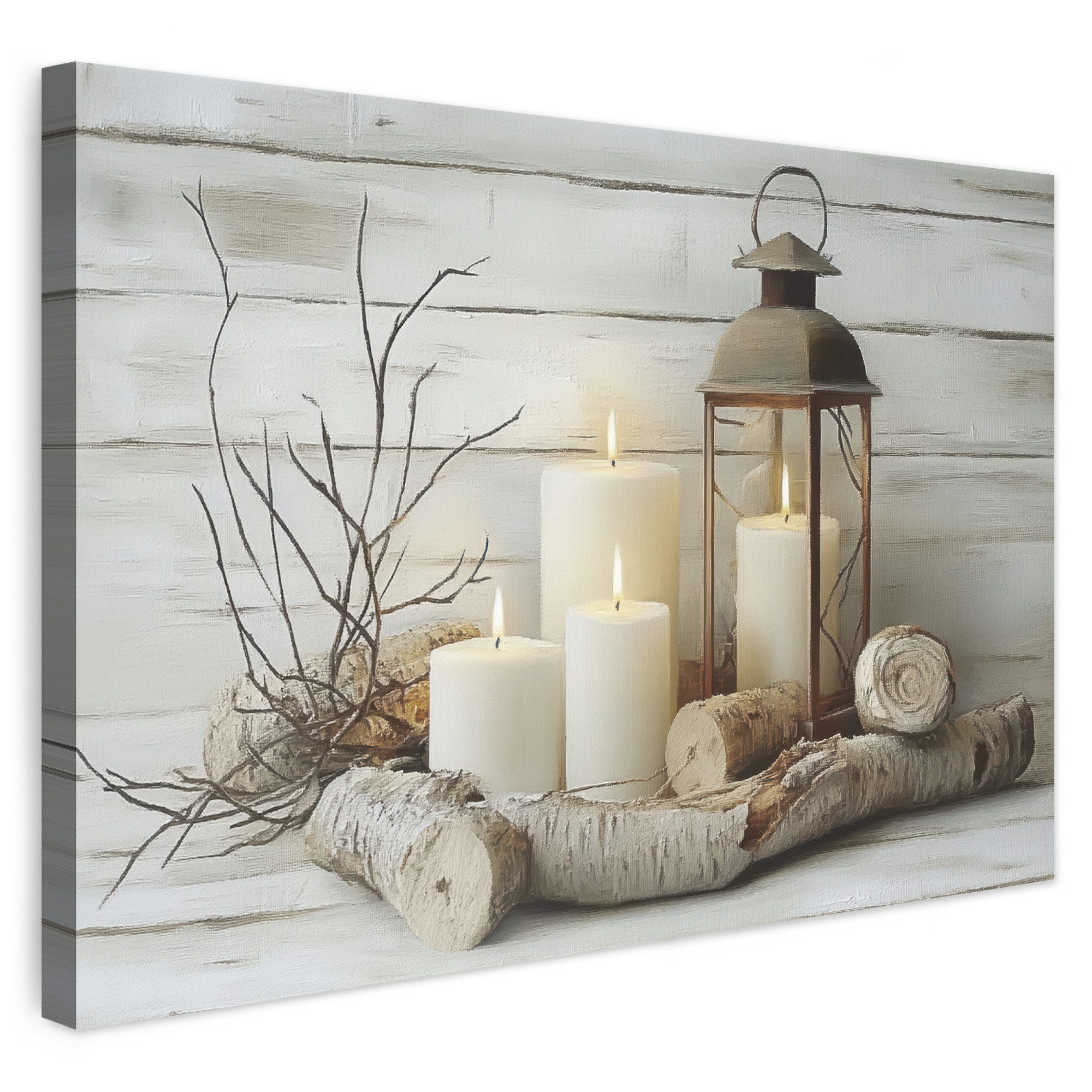 OneMillionCanvasses® Leinwandbild Stilleben - Weiß - Kerzen - Rustikal - Natur, Fotodruck (1 St), Leinwand Bilder Klein, Wand Dekoration Aesthetic 30x20 cm