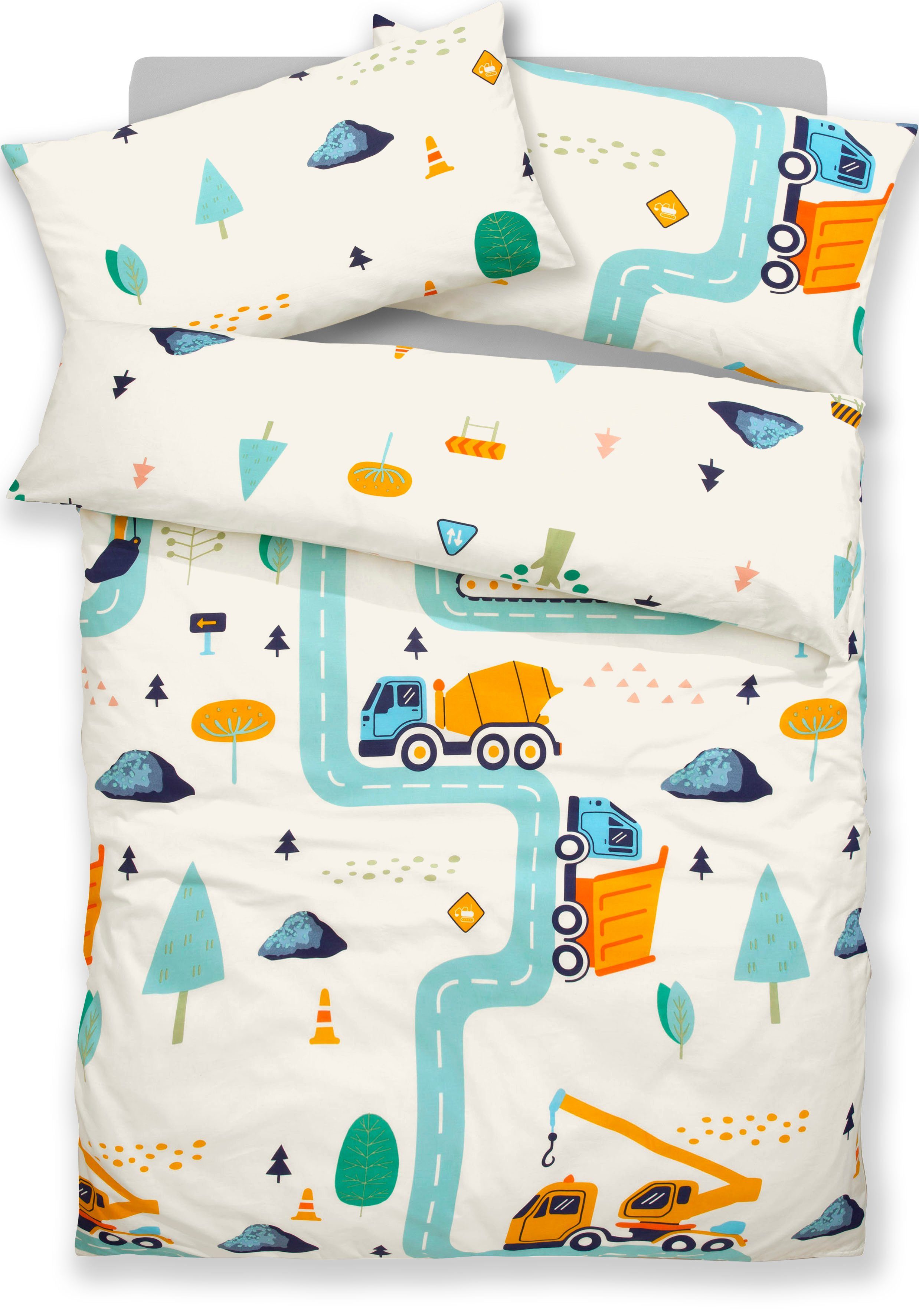 2 verfügbar: Kinderbettwäsche Designs Renforcé, in teilig, Lüttenhütt, Dino,Einhorn,Weltraum,Baustelle blau Cuddlee, vielen