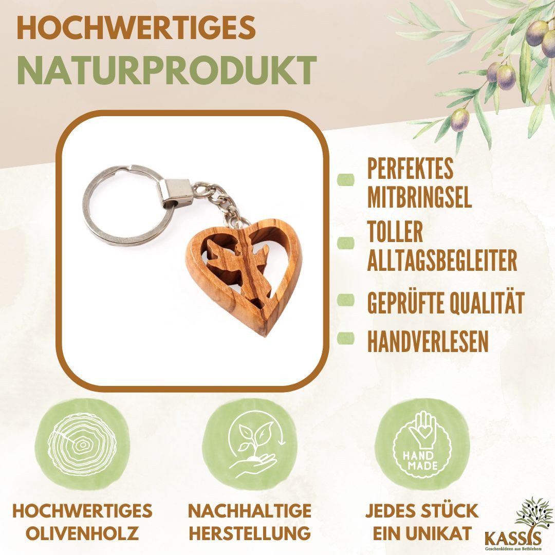 Kassis Schlüsselanhänger Schlüsselanhänger mit Schutzengel im Herz aus Oliv günstig online kaufen
