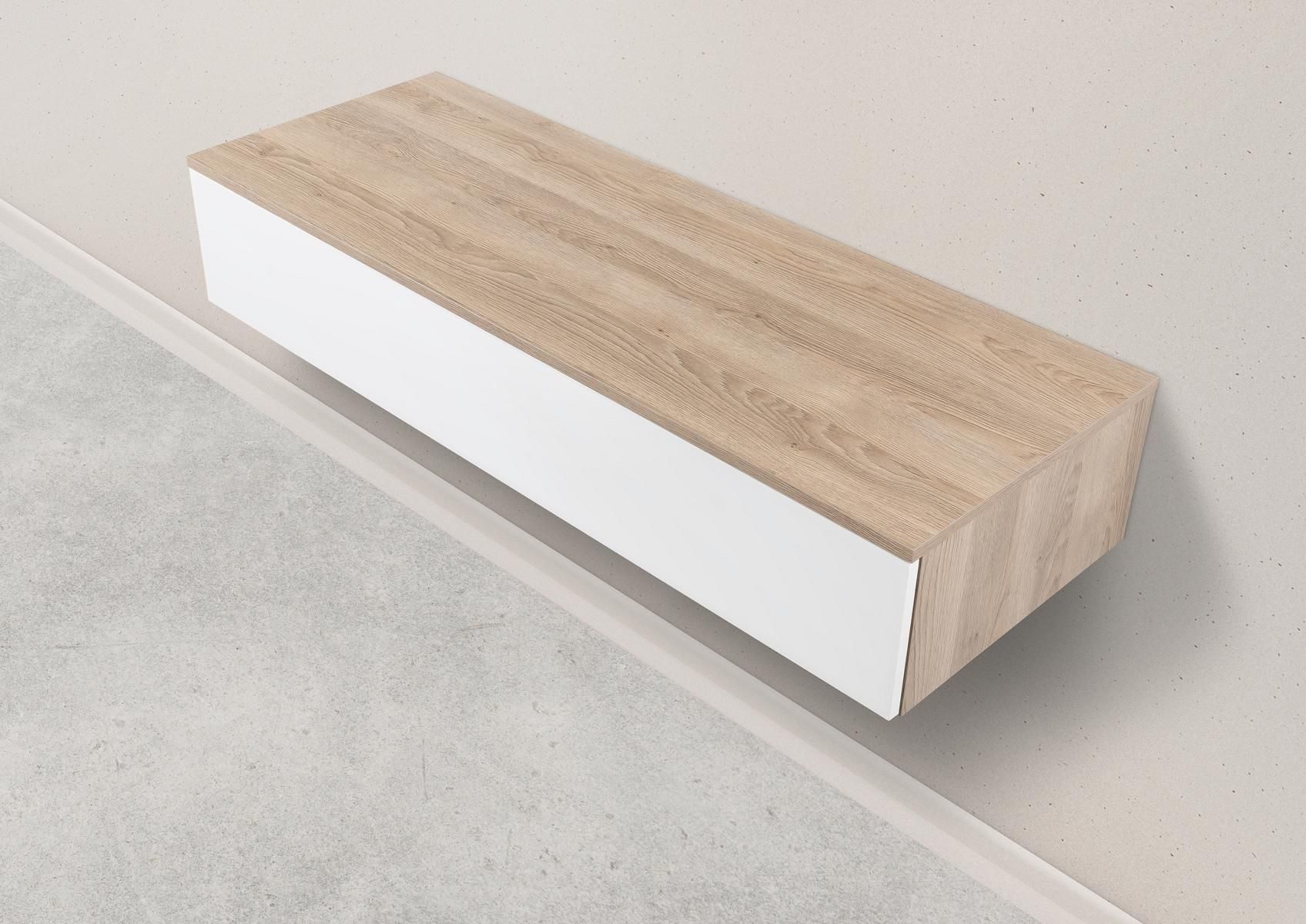 Intarbad Sideboard Design Kommode mit 1 x Auszug mit Push-to-Open Funktion, wandhängend (80 oder 120 cm Breite, Höhe 25 cm, Tiefe 45 cm mit Softclose, Holz-/ Lackdekore, feuchtigkeitsresistent, Null-Sicht-Fuge), Doppelwandige Metallauszüge, Vormontierte Lieferung, Made in Germany