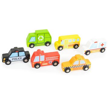 Tooky Toy Spielzeug-Auto Spielzeugautos 16-teilig TKF050, Holz-Setzkasten, Transport, Schilder