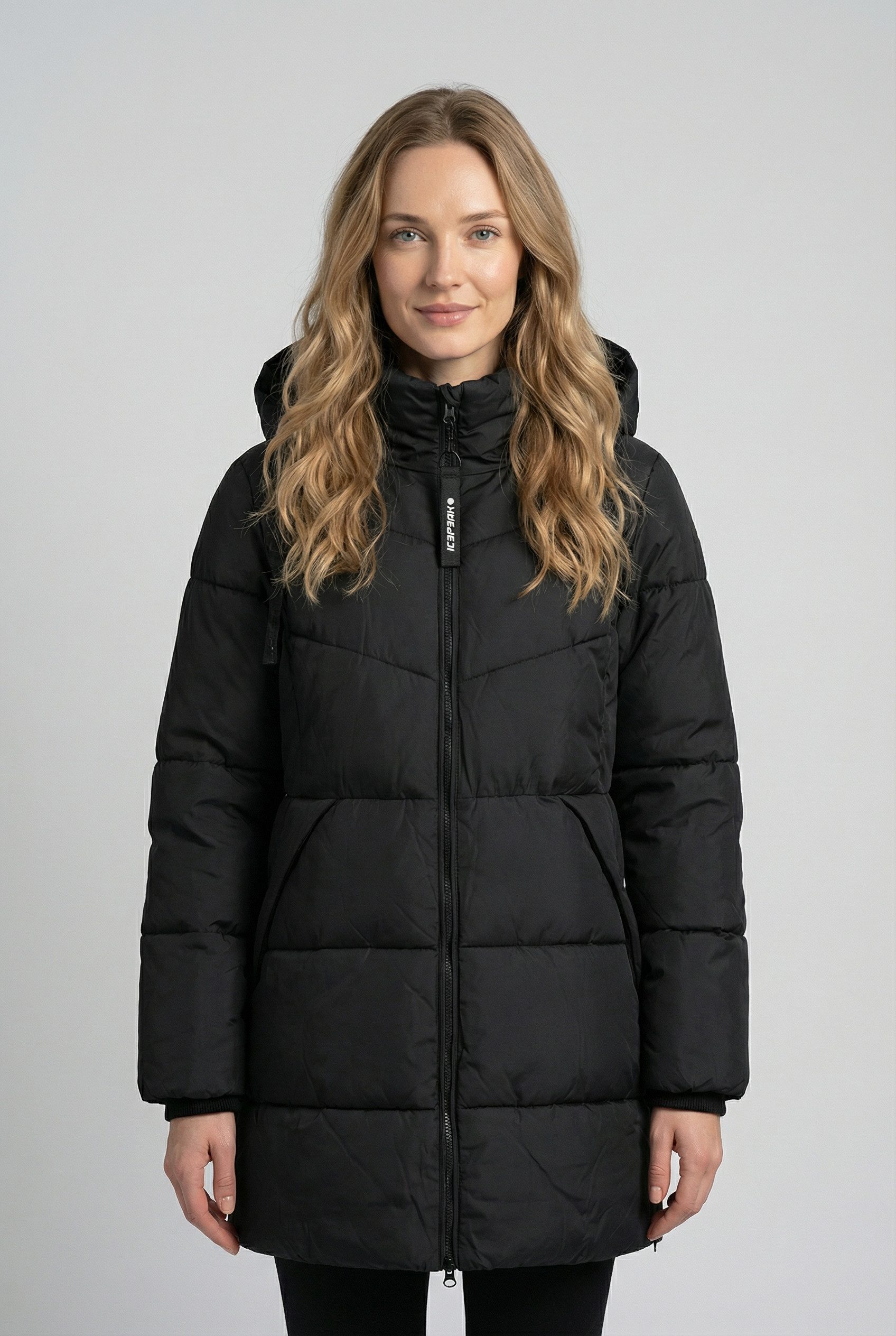 Icepeak Steppmantel ICEPEAK ADAIRE (1-tlg) mit Daunenoptik, mit verstellbarer und abnehmbarer Kapuze, winddicht