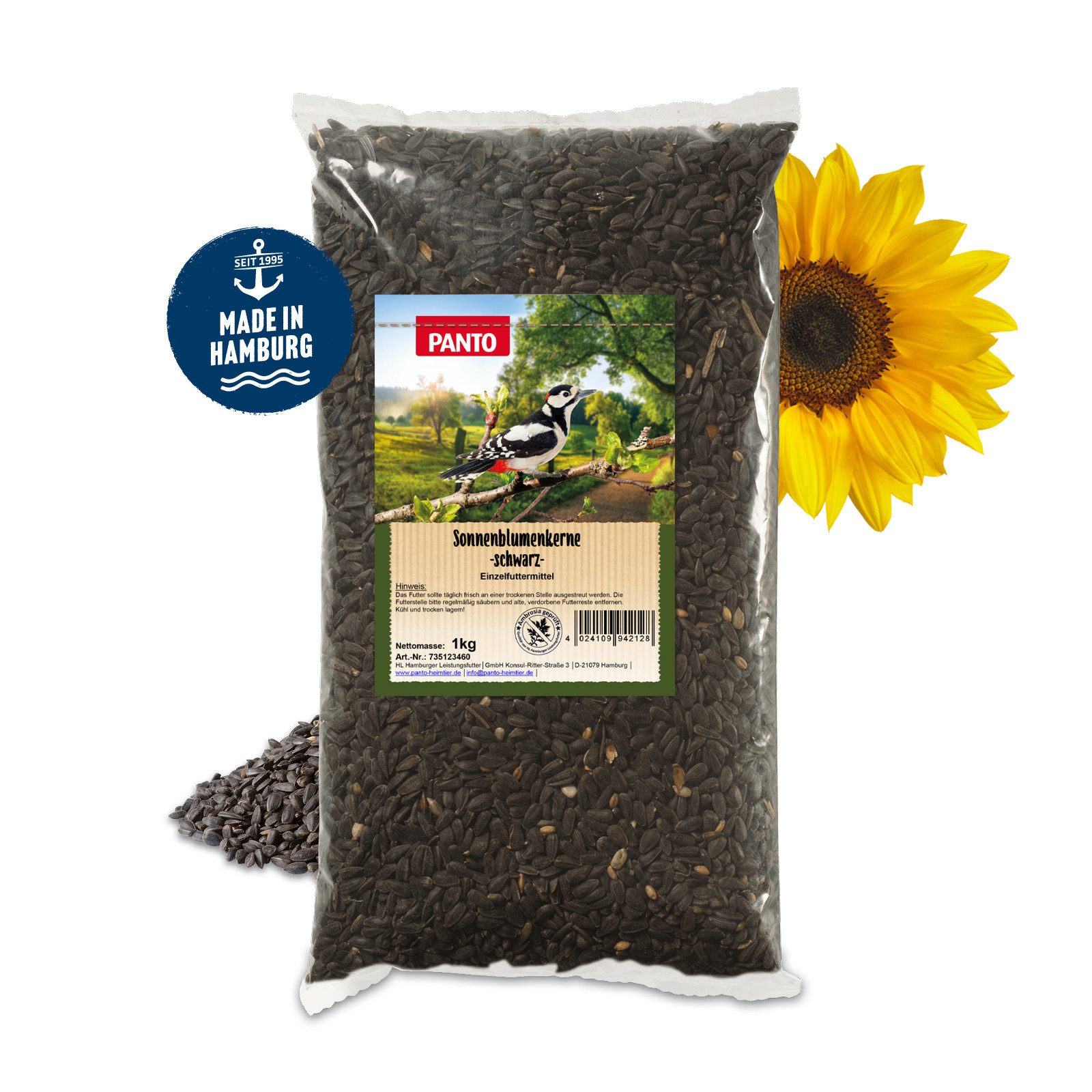 PANTO Sonnenblumenkerne schwarz 1kg, Sonnenblumenkerne schwarz