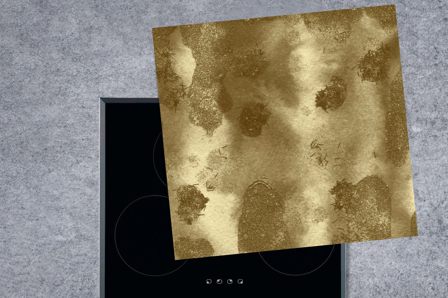 Arbeitsplatte Vinyl, Farbe, Abstrakt - (1 tlg), - MuchoWow cm, Gold Herdblende-/Abdeckplatte küche 78x78 Ceranfeldabdeckung, für