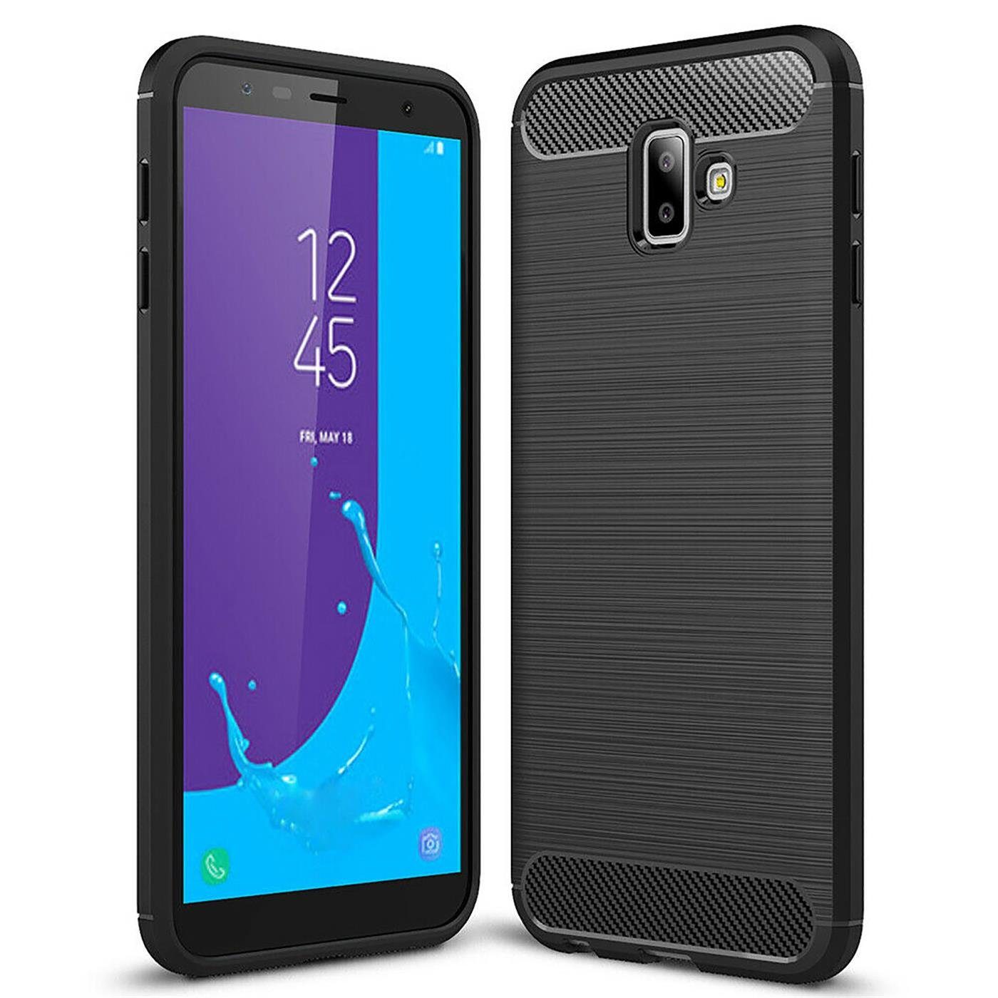 CoolGadget Handyhülle Carbon Handy Hülle für Samsung Galaxy J6 Plus 6 Zoll, robuste Telefonhülle Case Schutzhülle für Samsung J6 Plus Hülle